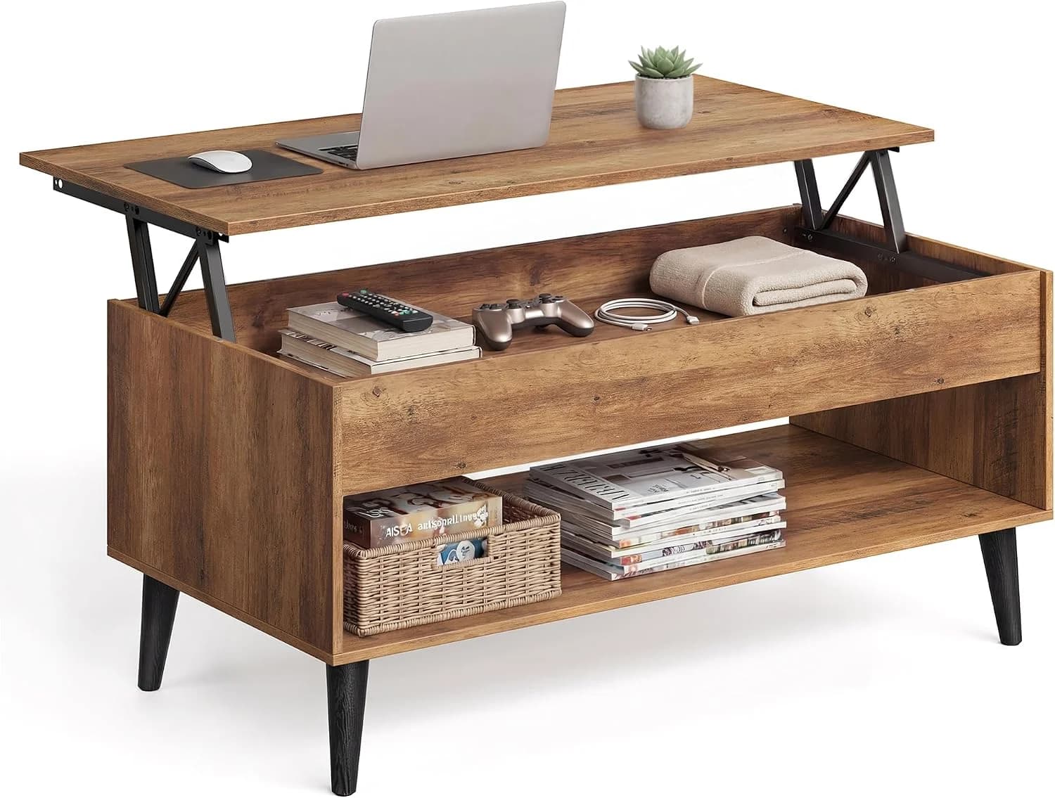 VASAGLE Lift Top Coffee Table with Hidden Storage, Gas Spring