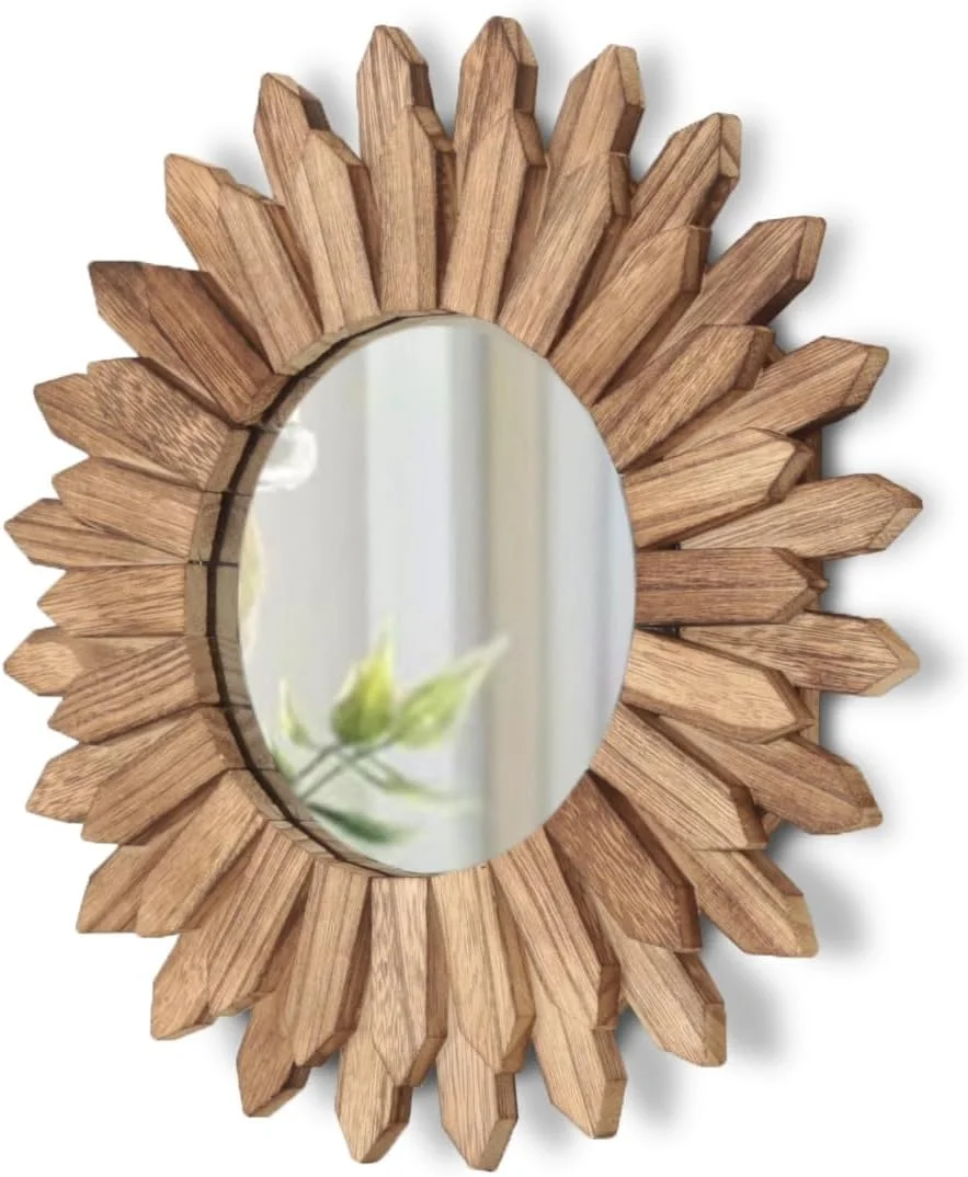 LOSOUR Wall Decor 12 inch Rustic Round Wood Mirror Decorative Boho Sunburst Mirror Boho Home Decor Farmhouse Wall Decor