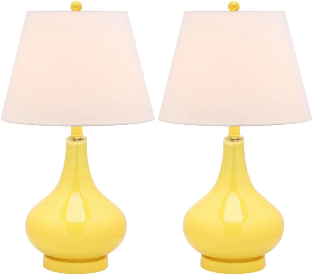 SAFAVIEH Lighting Collection Amy Modern Contemporary Yellow Gourd Glass 24-inch Bedroom Living Room Home Office Desk Nig