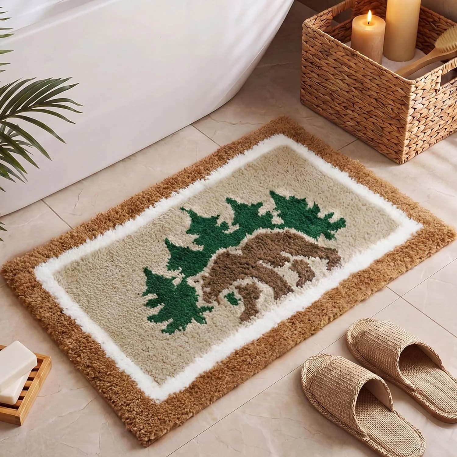 Boao Rustic Bear Bathroom Rug Non-Slip Absorbent Bath Mat 24x16 Inches