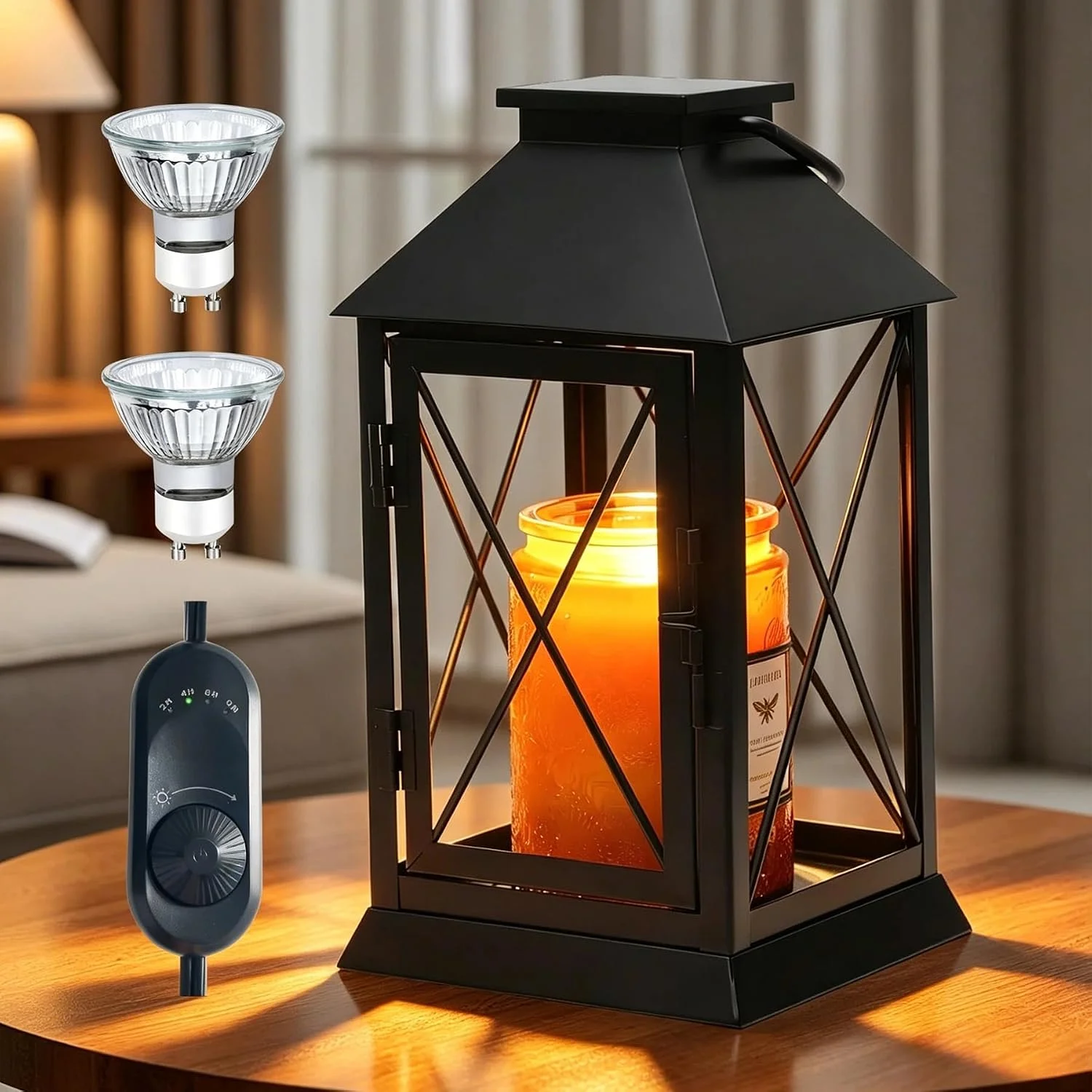 Candle Warmer Lamp with Timer, Farmhouse Rustic Lantern