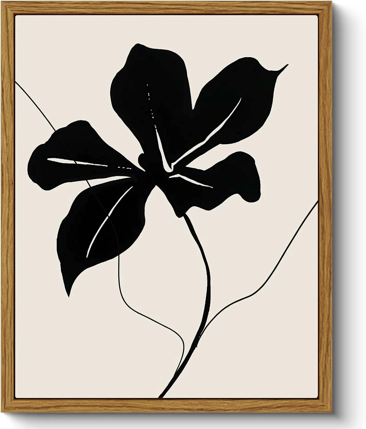 ARPEOTCY Vintage Framed Canvas Wall Art, Black Abstract Minimalist Flower Art Prints Home Decor Aesthetic, Rustic Mid Ce