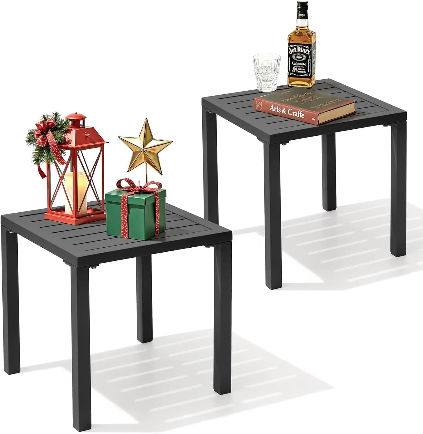 Crestlive Products Aluminum Outdoor Side Table Set of 2, Pool Lounge Chair Side Table, Weather Resistant Small Square Co