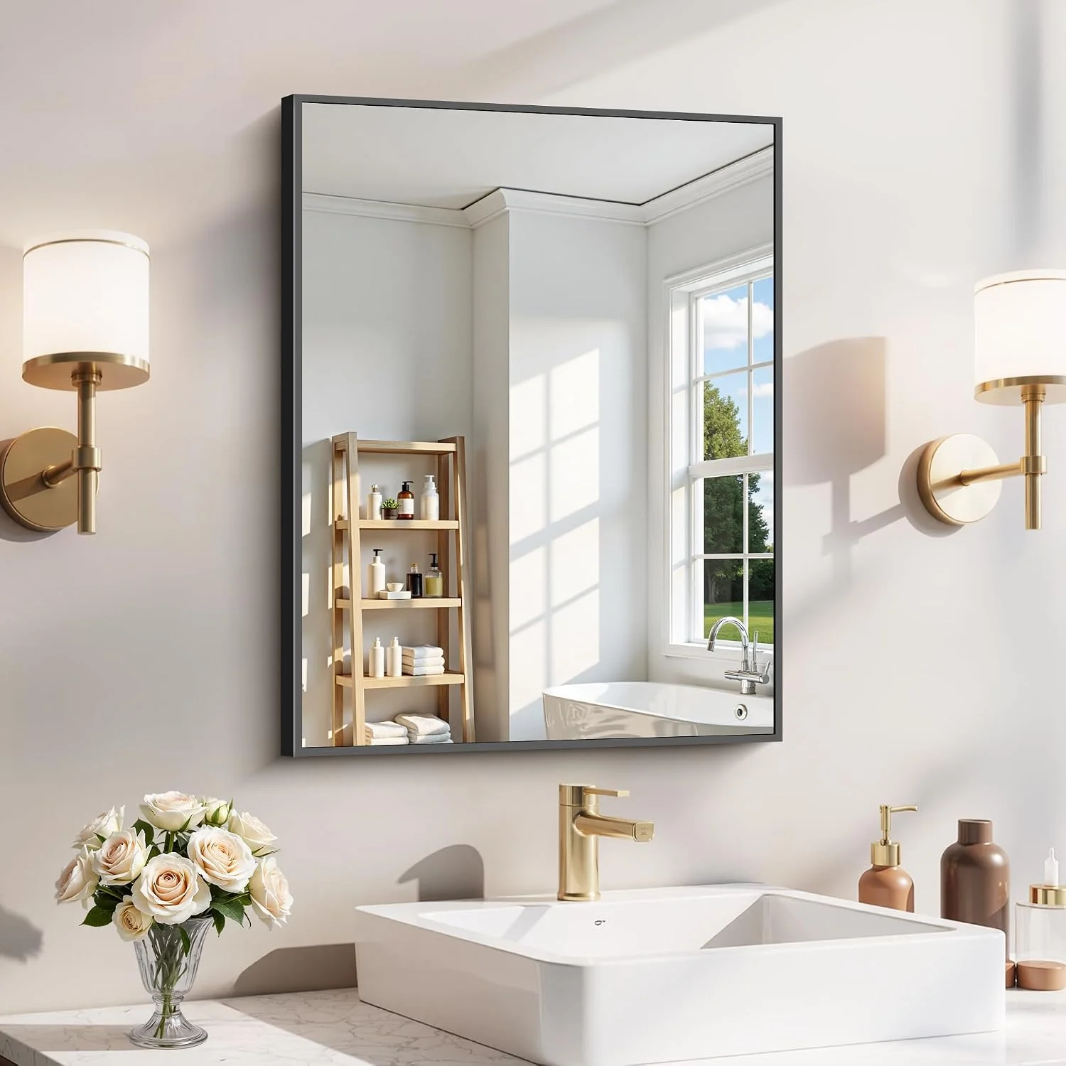 YIROMAN Bathroom Mirror 18"x24", Black Bathroom Mirrors for Over Sink with Aluminum Frame, Rectangular Vanity Mirror wit