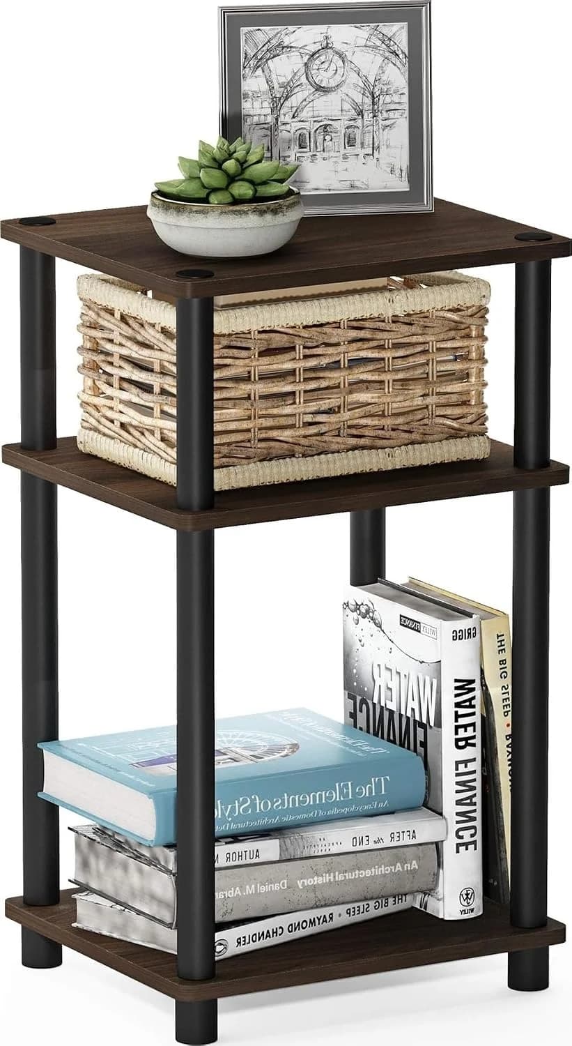 Furinno JUST Toolless 3-Tier Side Table, Open Shelf, Columbia Walnut