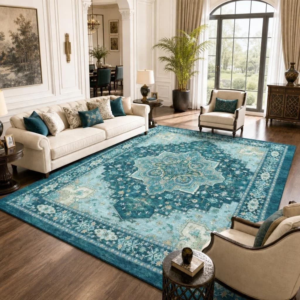 AMADA HOMEFURNISHING 8x10 Area Rug for Living Room, Vintage Washable Area Rug Low-Pile & Non-Slip Carpet for Bedroom Din