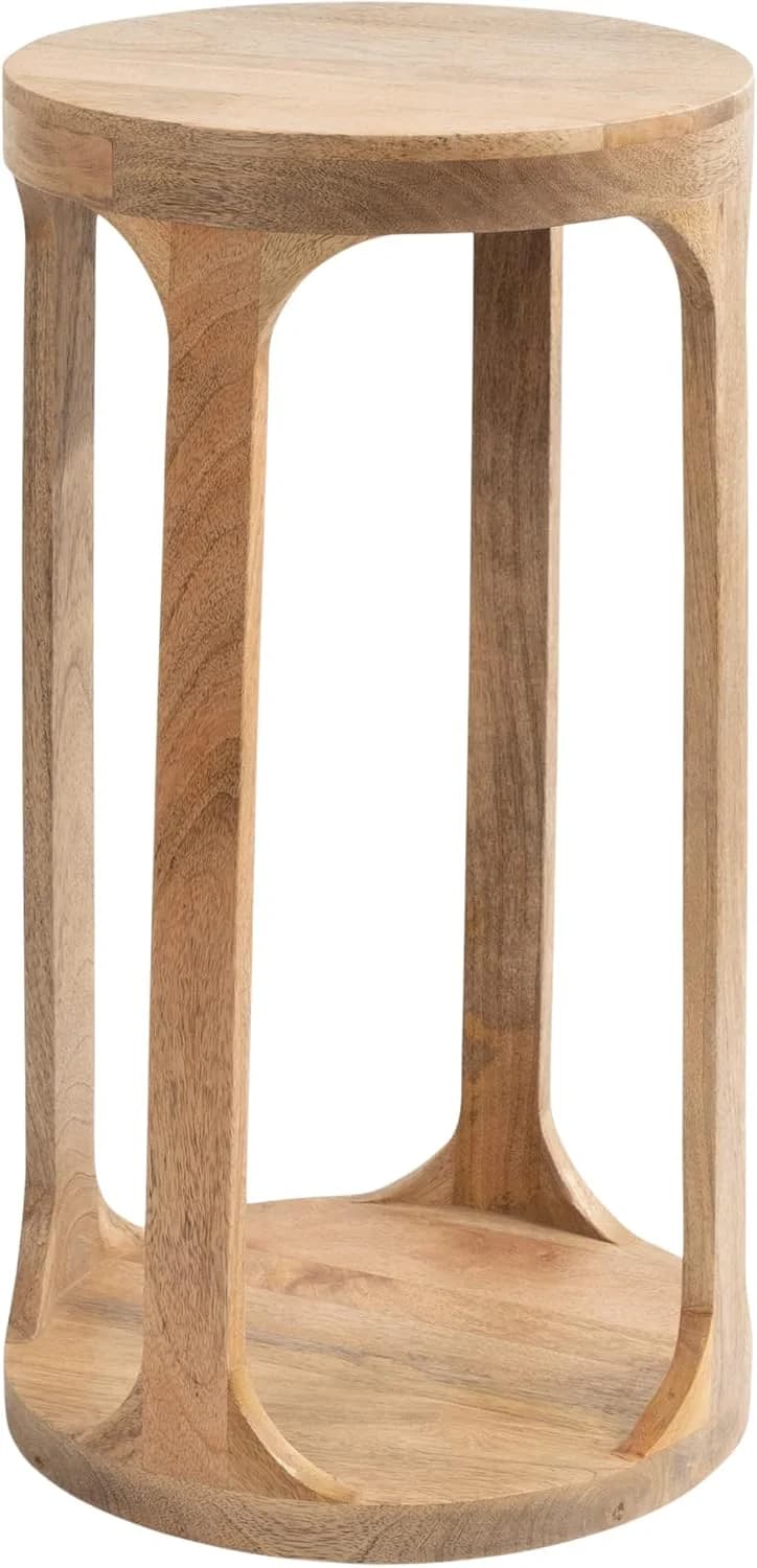 Kate and Laurel Dahl Wooden Round Drink Table; 12 x 23; Natural Brown; Transitional Boho Circle Wood Accent Pedestal Tab