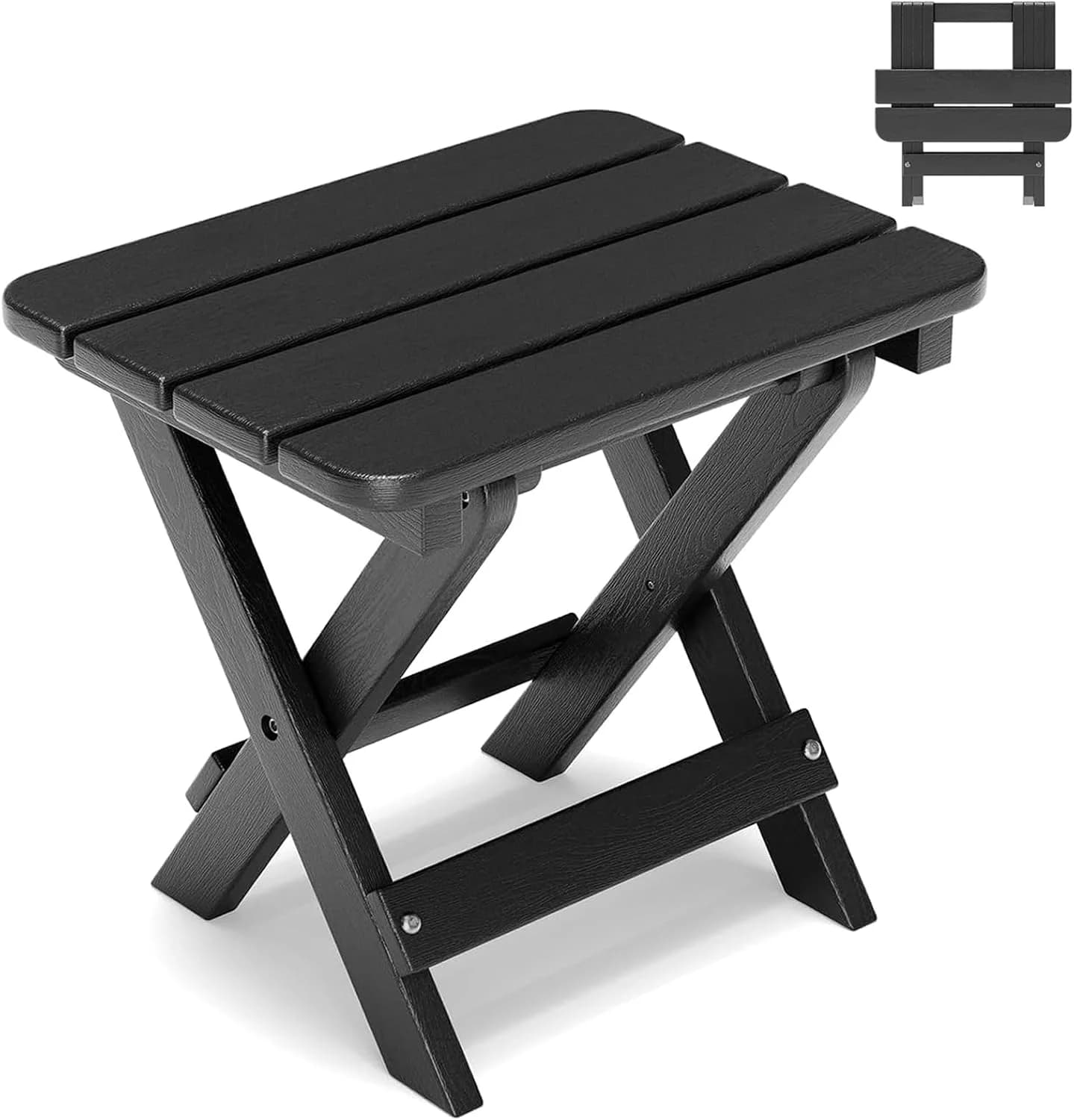 Folding Outdoor Side Table,Small HDPE Patio Table,All-Weather Compact Portable End Table for Patio,Porch,Pool,Black,11.8