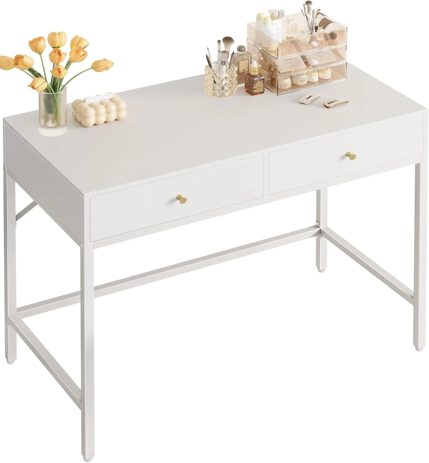 SUPERJARE White Vanity Desk with Drawers, 31.5 inch Computer Desk