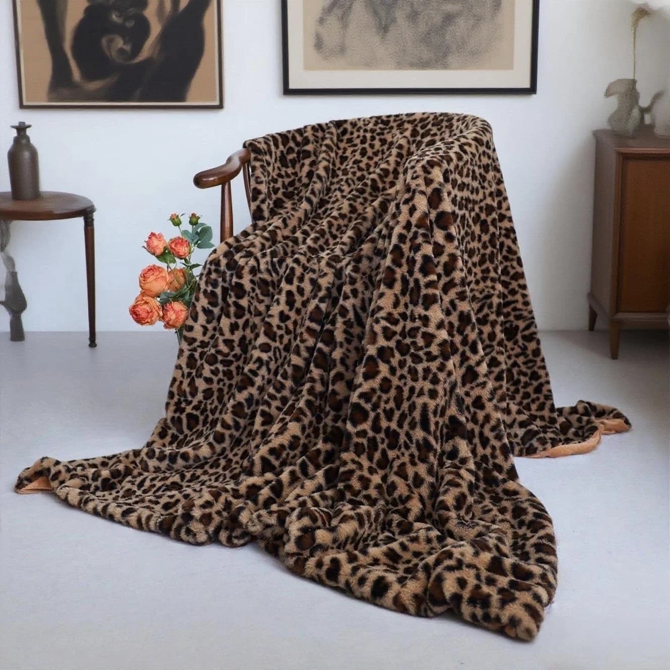 Velboa Super Soft Leopard Blanket Double Layer Bedding Thick Sofa Cover Furry Fuzzy Fax Fur Throw Blanket (Brown,51 x 63