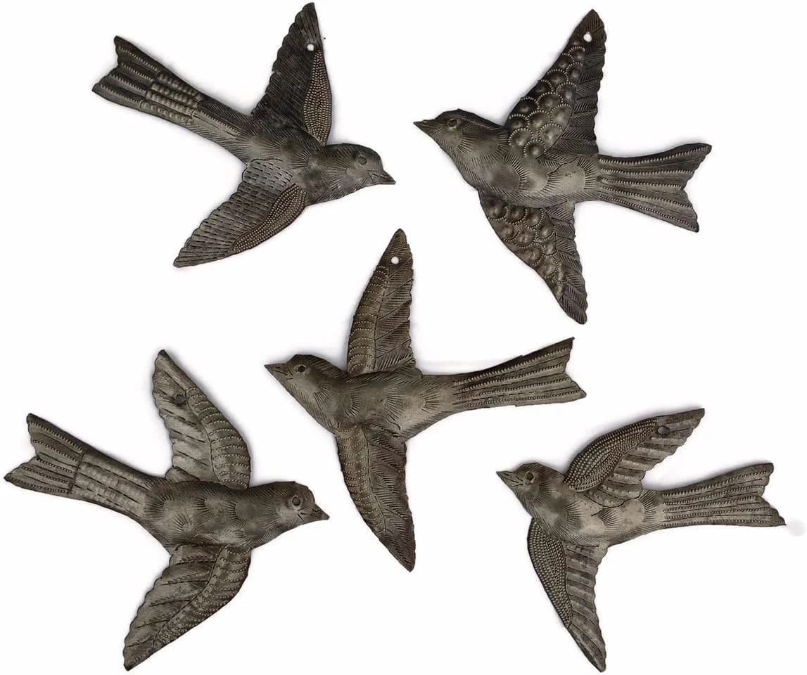 SET OF 5 Birds Wall Decor, Cute Flying Birds, Indoor Outdoor, Handmade, Wall Decorations for Living Room, 6 Inch, Haitia
