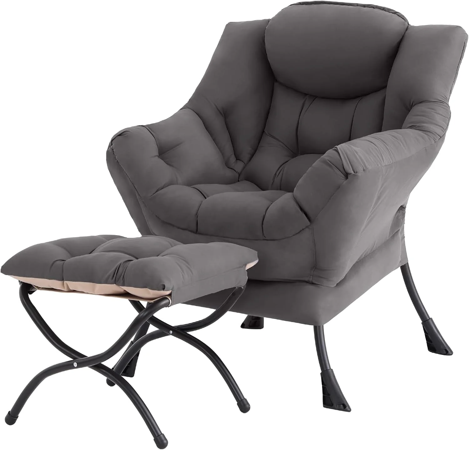 Tiita Lazy Chair with Ottoman, Comfy Reading Accent Chair, Dark Grey