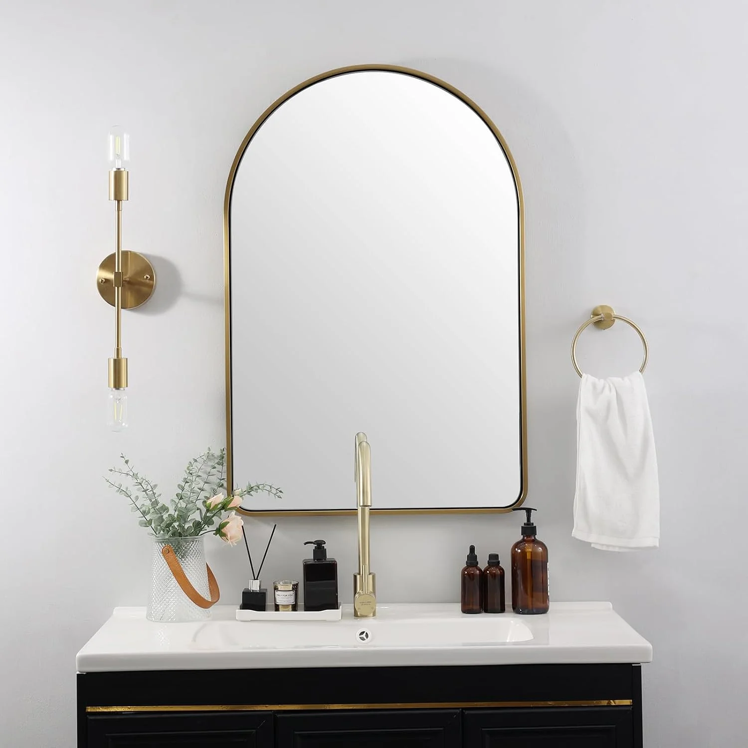 ANDY STAR Brass Mirror, 20x30 Gold Arched Mirror, Brass Bathroom Mirrors for Wall in SUS304-Anti-Rust, Seamless Tube Met