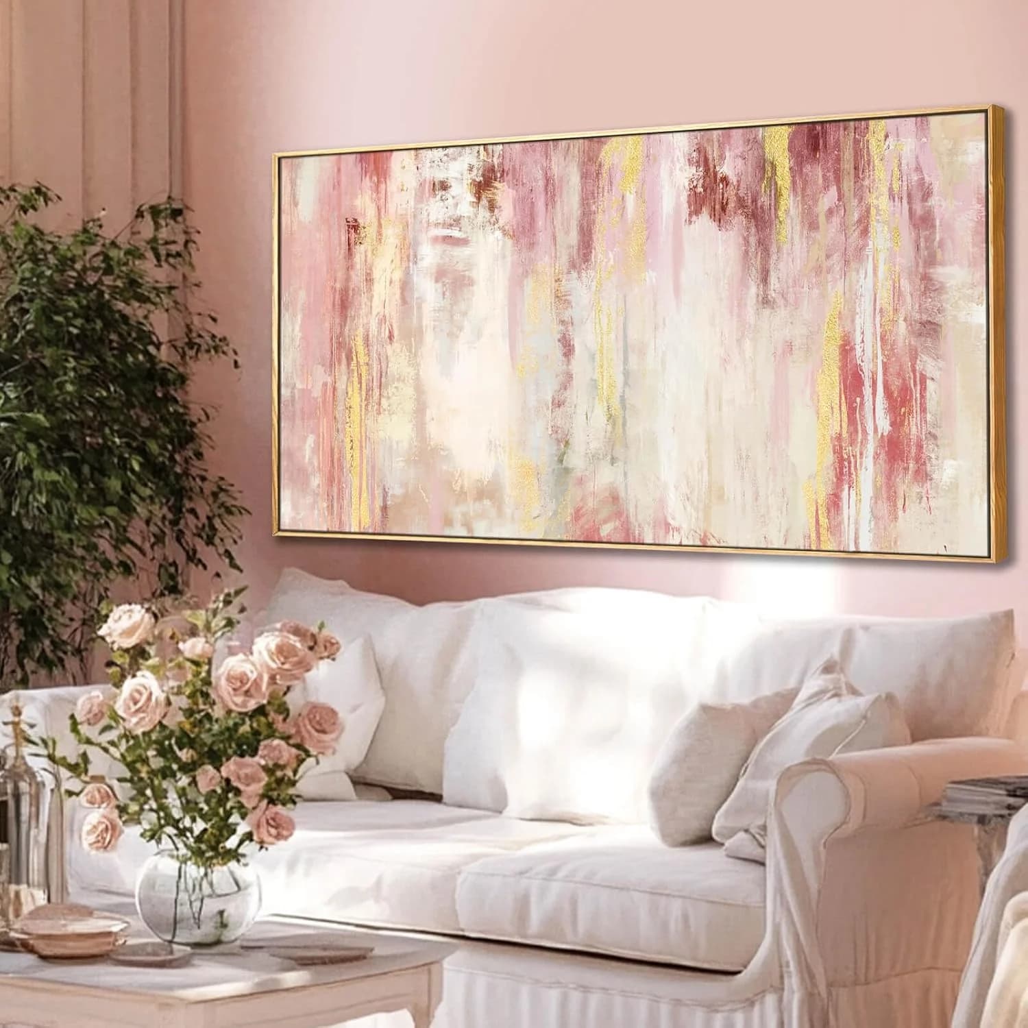 Abstract Pink Wall Art/Framed Artwork Wall Art/Oil Painting Home Decoration/Modern Art for Bedroom Living Room Home Offi