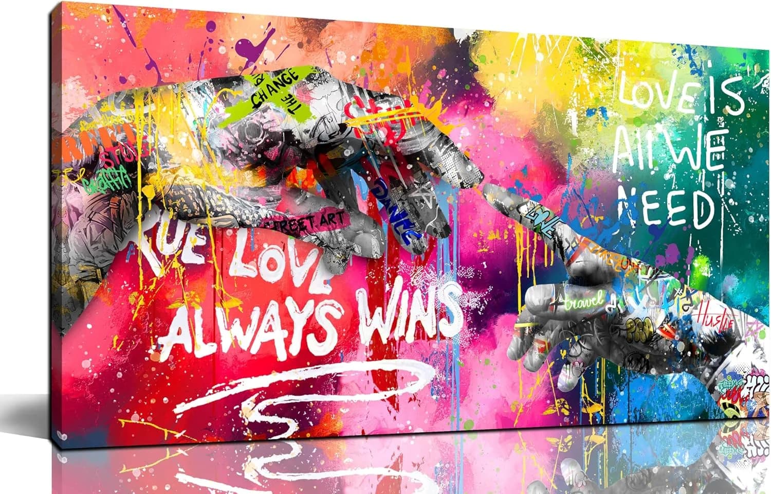 CIRABKY Colorful Canvas Living Room Wall Decor - Hand of God Graffiti Wall Art - Banksy Prints Posters Decor Size 20" x