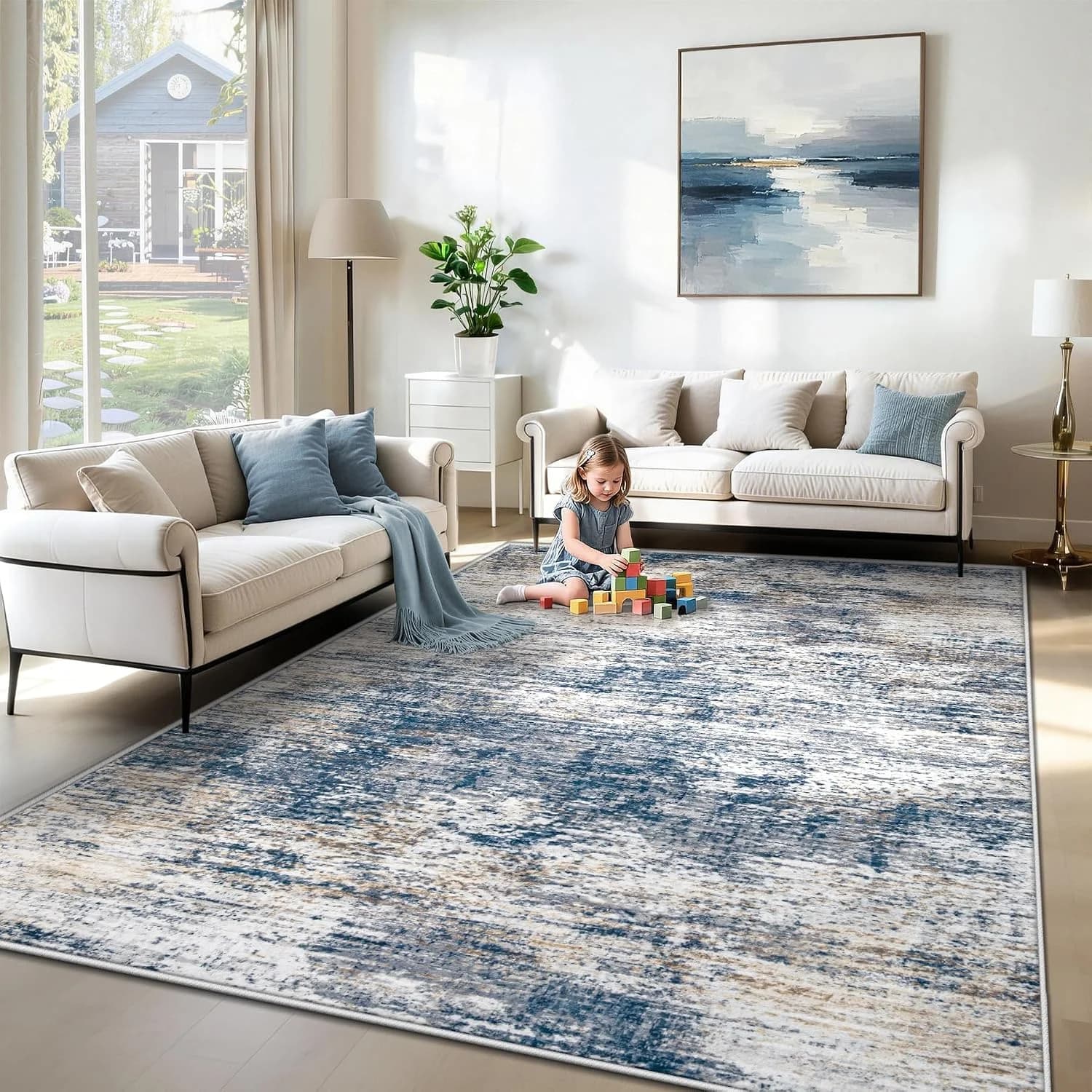 XLUEZ 6x9 Area Rugs for Living Room, Washable Modern Abstract Large Area Rug Neutral Soft Non Slip Kids Rug Stain Resist