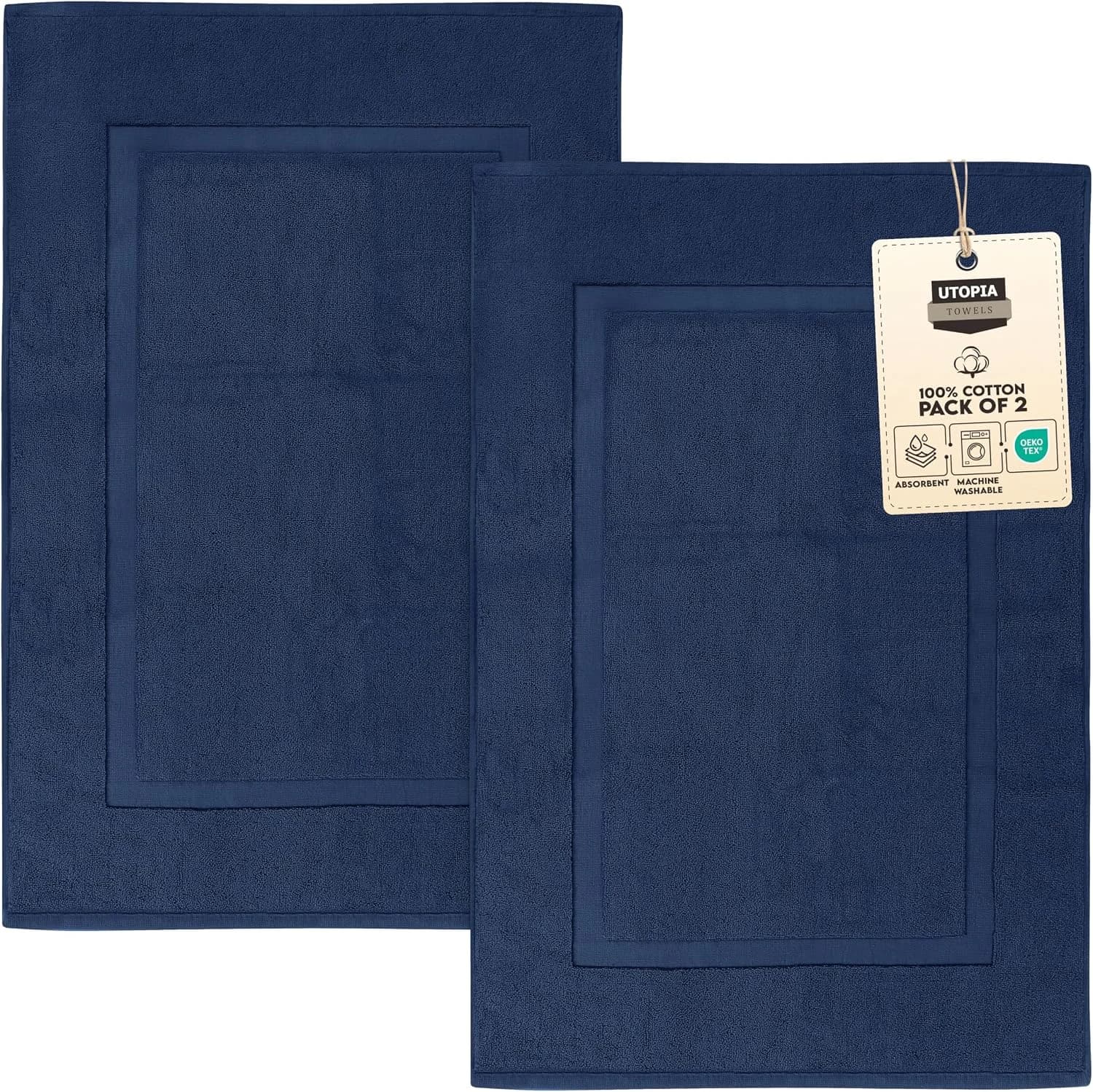 Utopia Towels Cotton Bath Mat, 21x34 in, 2 Pack, Navy Blue