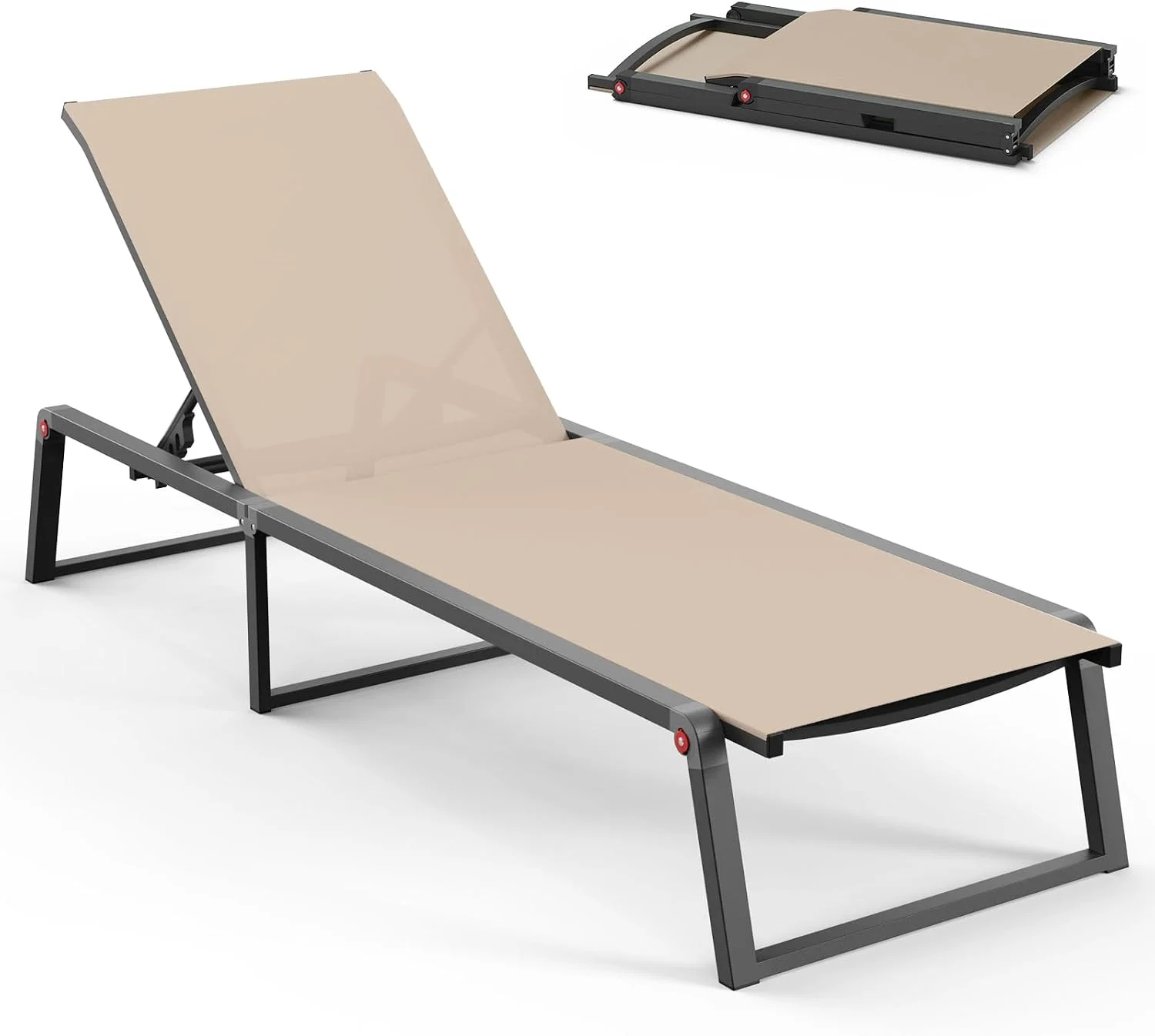 Aluminum Chaise Lounge Chair Outdoor, Foldable& No Assembly Patio Pool Lounge Chairs 5-Position Recliner for Outside, Fu