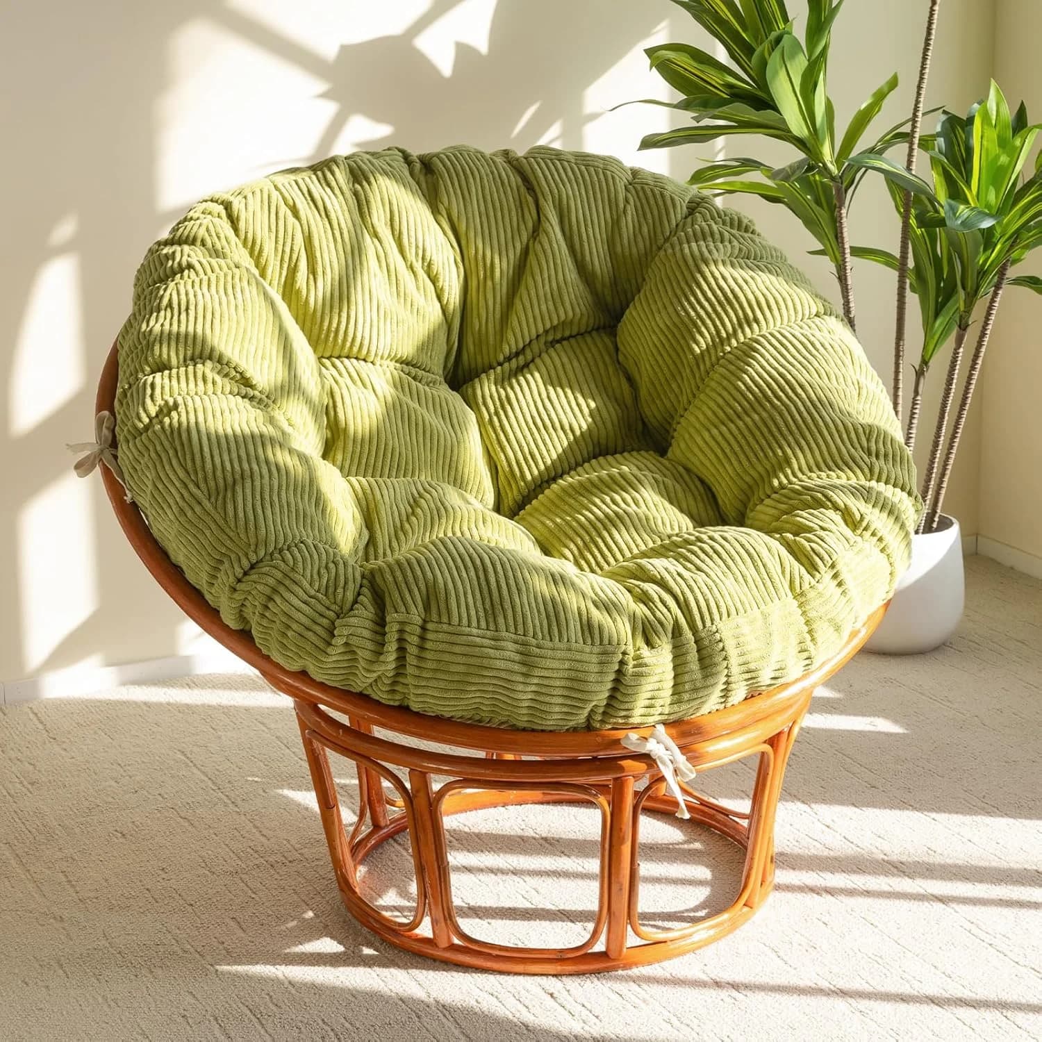 HIGOGOGO Papasan Chair Cushion with Corduroy Cover (Without Chair), 48 x 48 Inch Supportive Cushion, Overstuffed Chair C