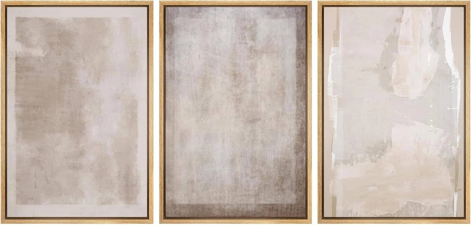SIGNLEADER Framed Canvas Print Wall Art Set Soft Abstract Beige and Taupe Minimalist Texture Illustrations Boho Decorati