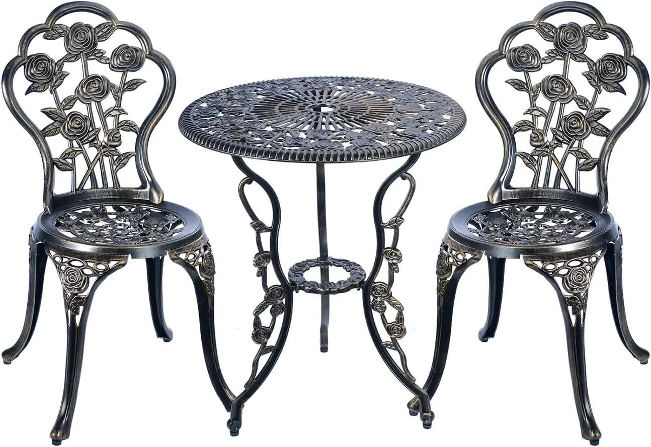 C/G 3 Piece Bistro Set, Outdoor Patio Table, Anti-Rust Cast Aluminum for Front Porch & Yard (Antique Copper)