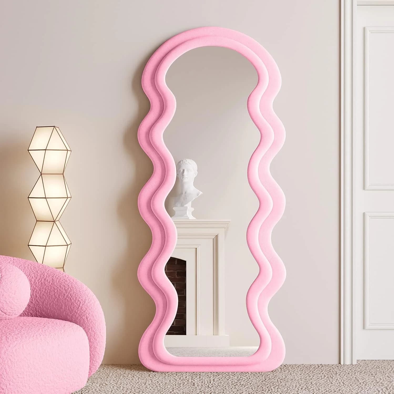 BOJOY Full Length Mirror 63"x24", Irregular Wavy Mirrors, Wave Arched Floor Mirror, Wall Mirror Standing Hanging or Lean