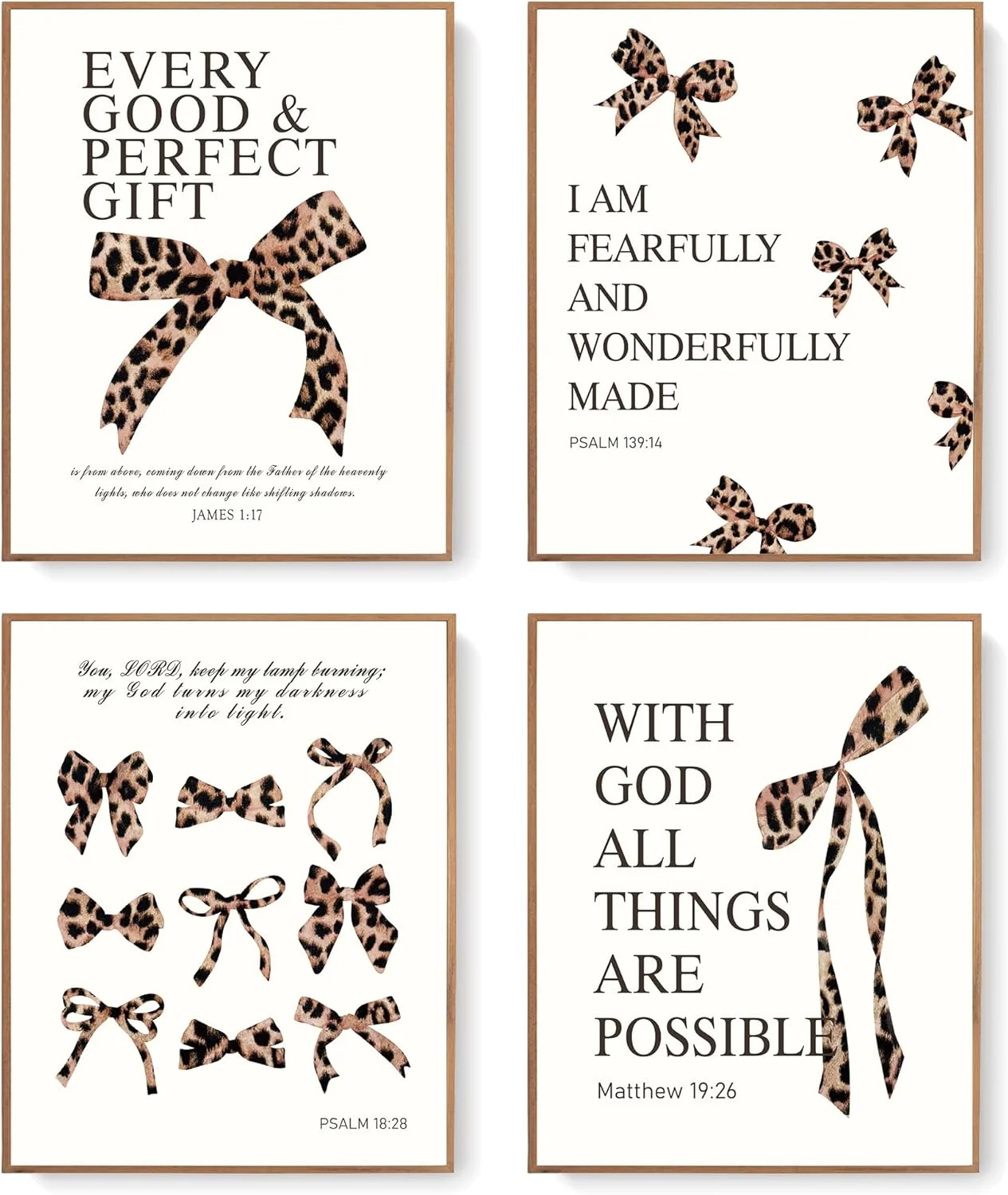LARTSFRO Coquette Leopard Bow Wall Art Decor Posters, Y2K Cheetah Print Room Decor Aesthetic Bible Verses Inspirational