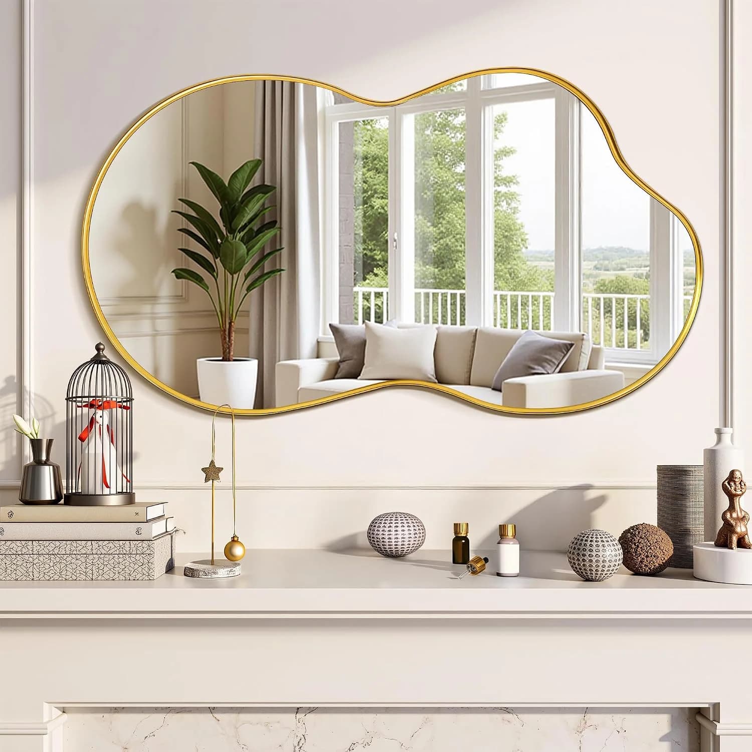 Suidia Irregular Wall Mirror, 36"x20" Bathroom Mirror Asymmetrical Mirrors Artistic Mirrors Decorative for Living Room B