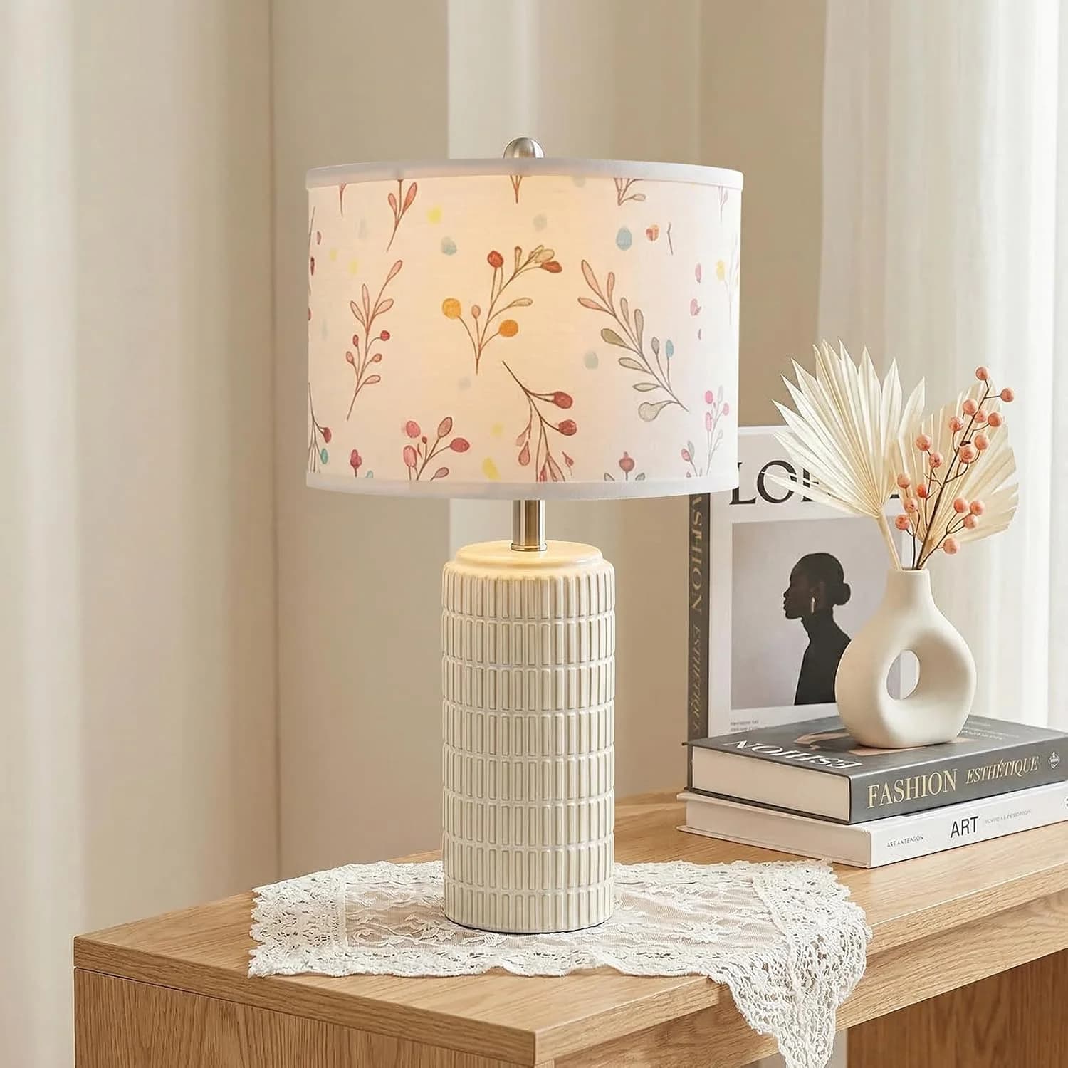 PoKat 23'' Table Lamp with Flower Lampshade for Night Stands, Birthday Gifts for Women Mom, House Warming Gifts New Home