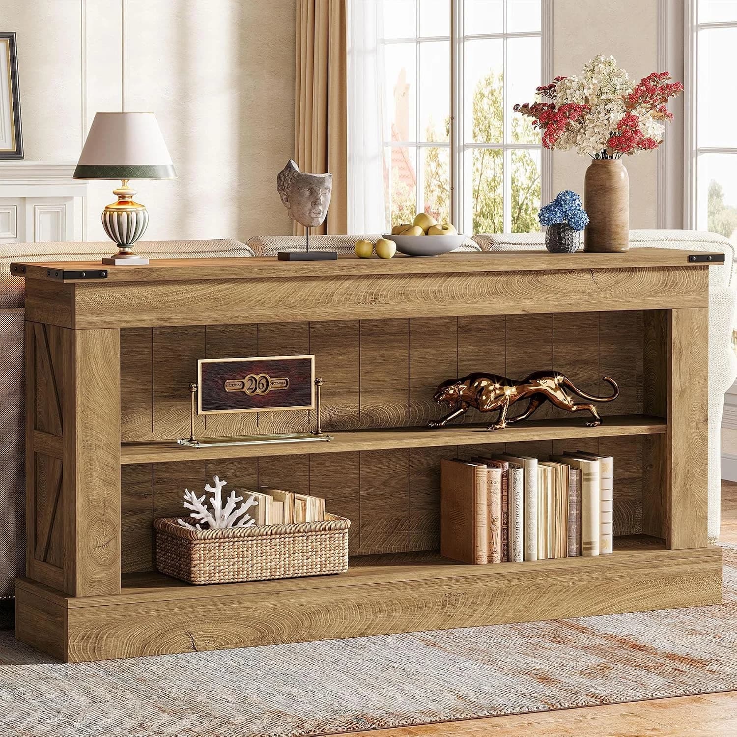 Tribesigns 63-Inch Long Console Table for Entryway, Narrow Long Entry Table with Shelves for Living Room, Farmhouse Sofa