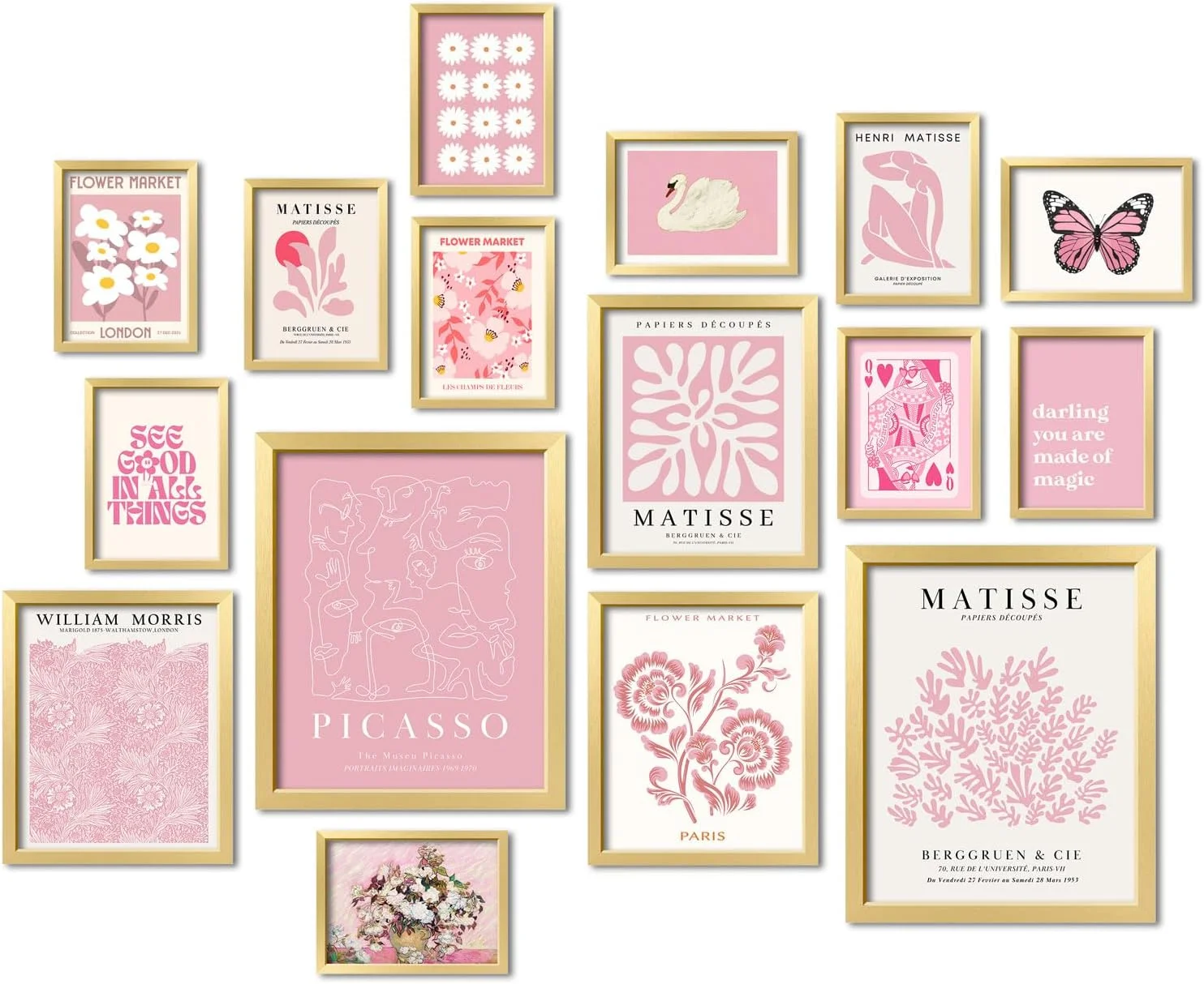ANERZA 16 PCS Pink Wall Art Decor, Matisse Gallery Wall Prints for Bedroom, Light Pink Posters for Room Aesthetic, Colla
