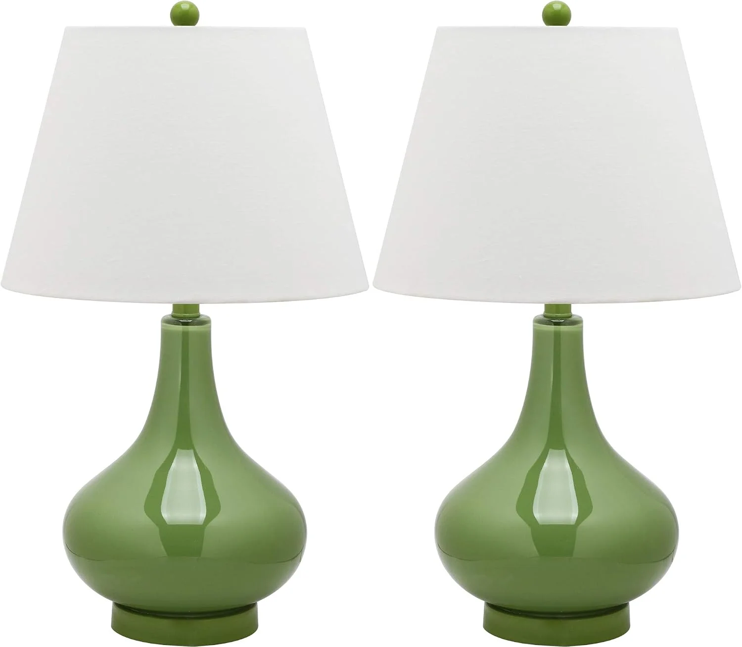 SAFAVIEH Lighting - Amy 24" Fern Green Glass Gourd Table Lamp Set of 2 with White Shades, Modern Contemporary Bedroom Li