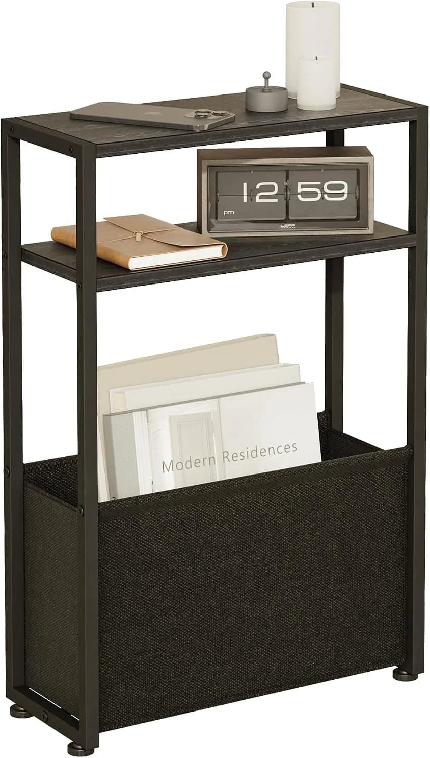 Leomonio Narrow Side Table, Slim Side Table with Magazine Rack, Bathroom Table for Small Spaces, Narrow Bedside Table fo