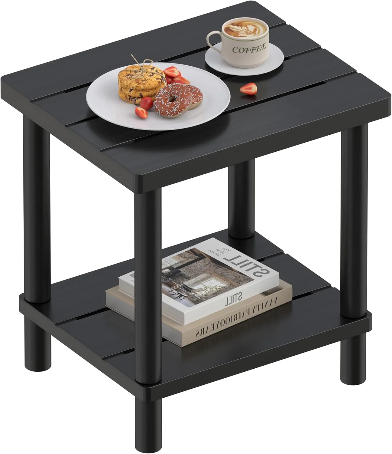 Outdoor Side Table with 2-Tier, Bamboo Small Patio Adirondack Tables