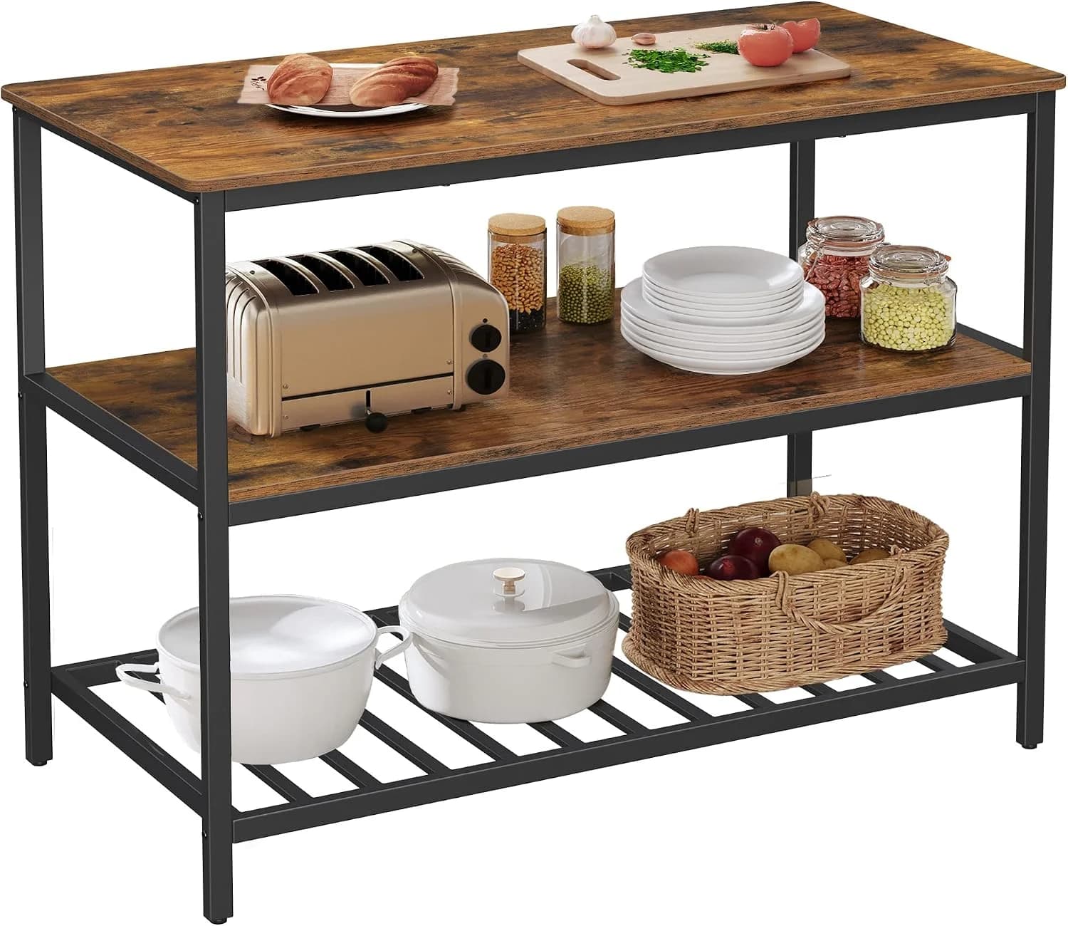 VASAGLE Kitchen Island with 3 Shelves, Storage Cabinet, Steel Structure