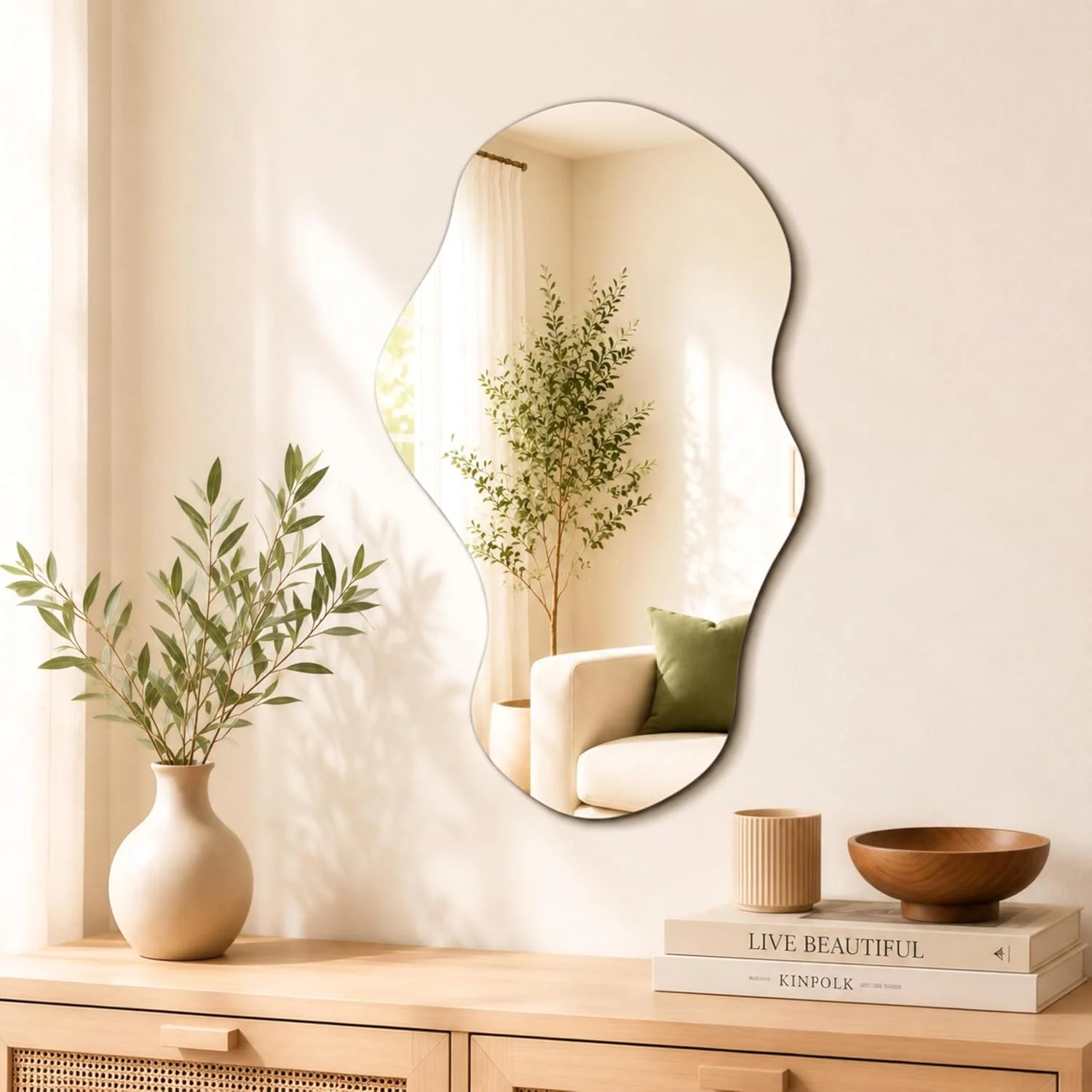 PERFNIQUE Irregular Wall Mirror Asymmetrical Mirror, 34''x20.5'' Decorative Modern Mirrors for Bathroom Bedroom Living R