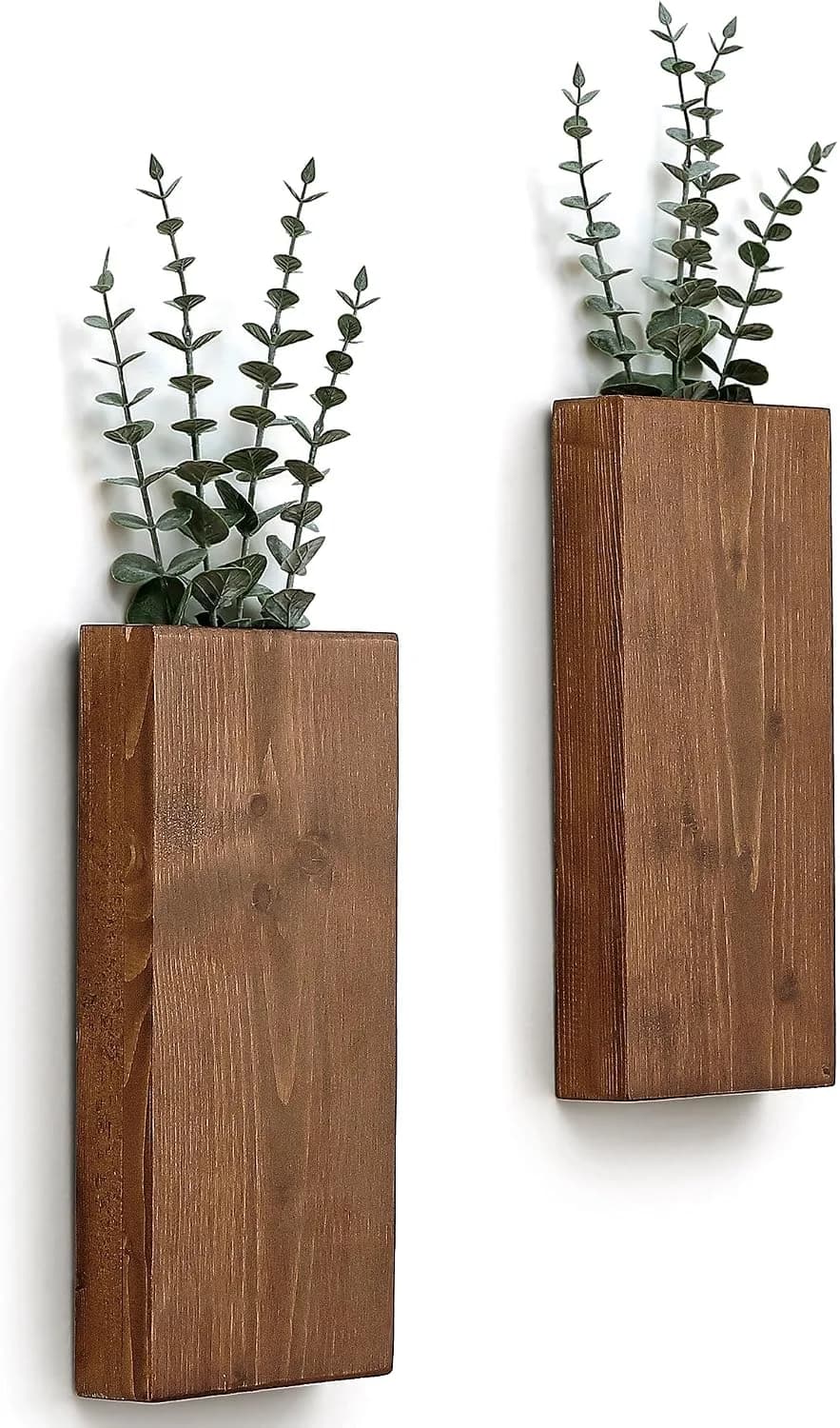 Wood Wall Planter Set of 2, Wood Wall Pocket for Greenery and Dried Flowers, Indoor Hanging Vase, Modern Farmhouse Wall