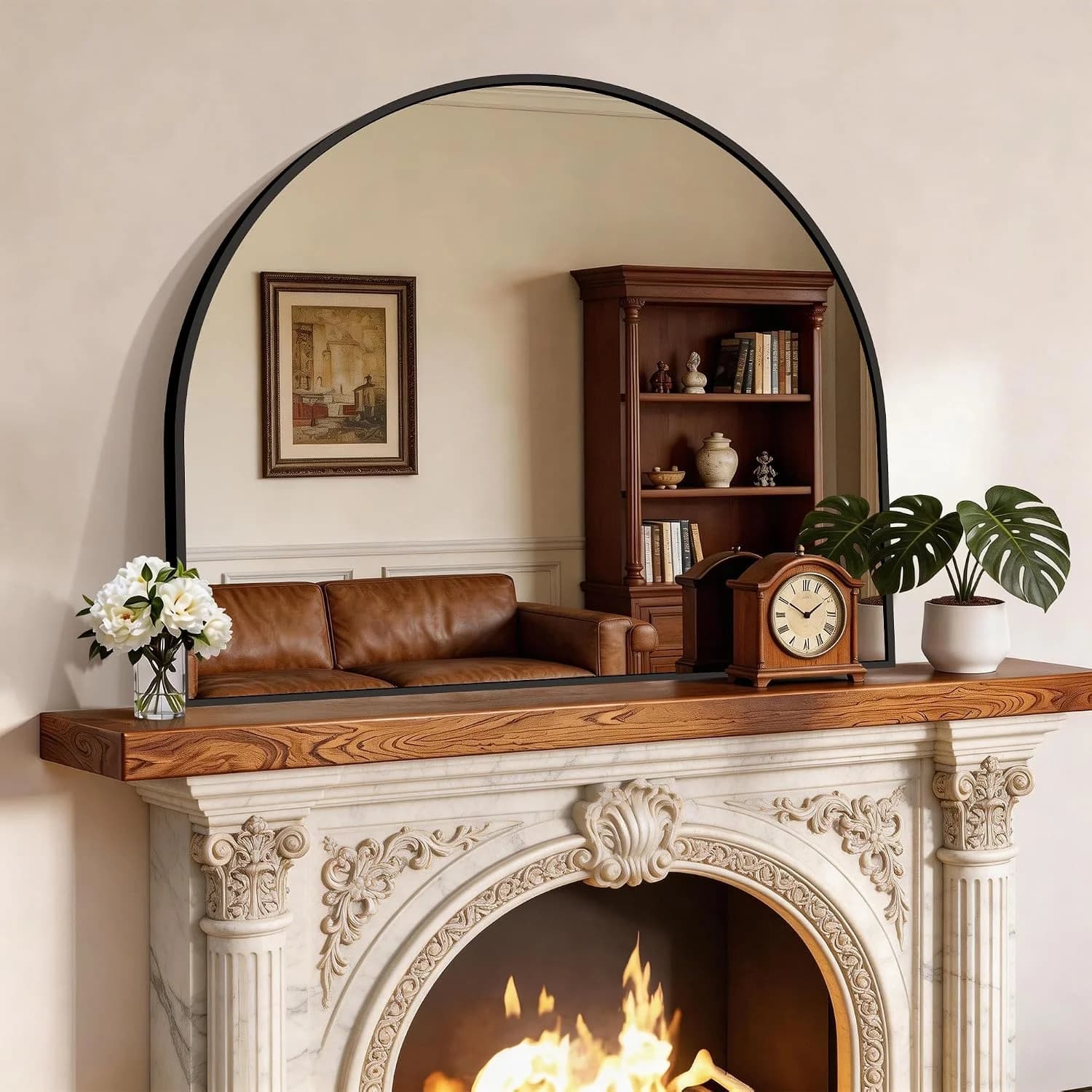 CIRCUMI Arched Wall Mirror 36”x30”, Black Arched Mirror for Entryway&Mantel
