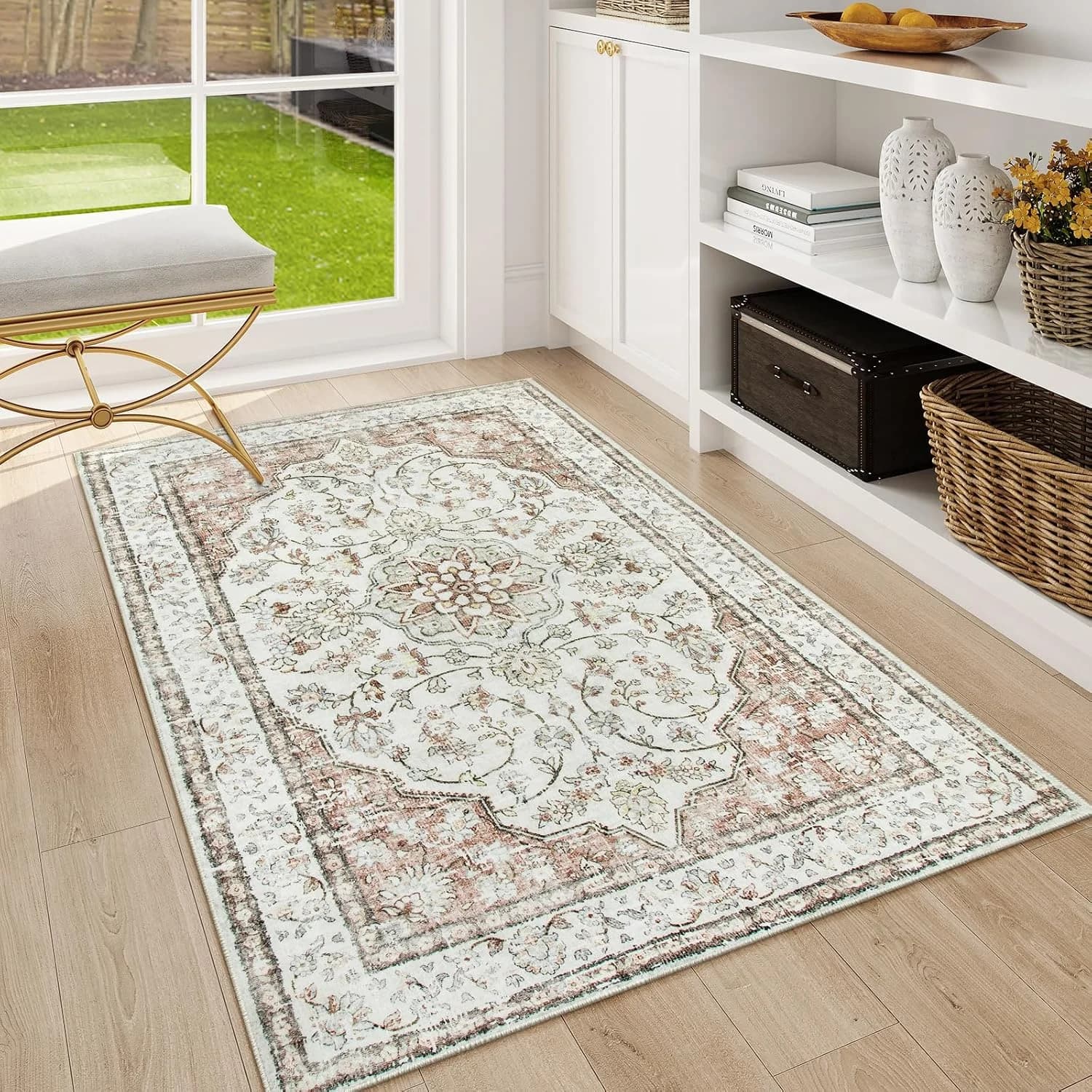 Lahome Oriental Throw Rug,3x5 Kitchen Rugs Non-Slip Washable,Ultra-Thin Boho Entryway Rug Indoor Entrance,Traditional Vi