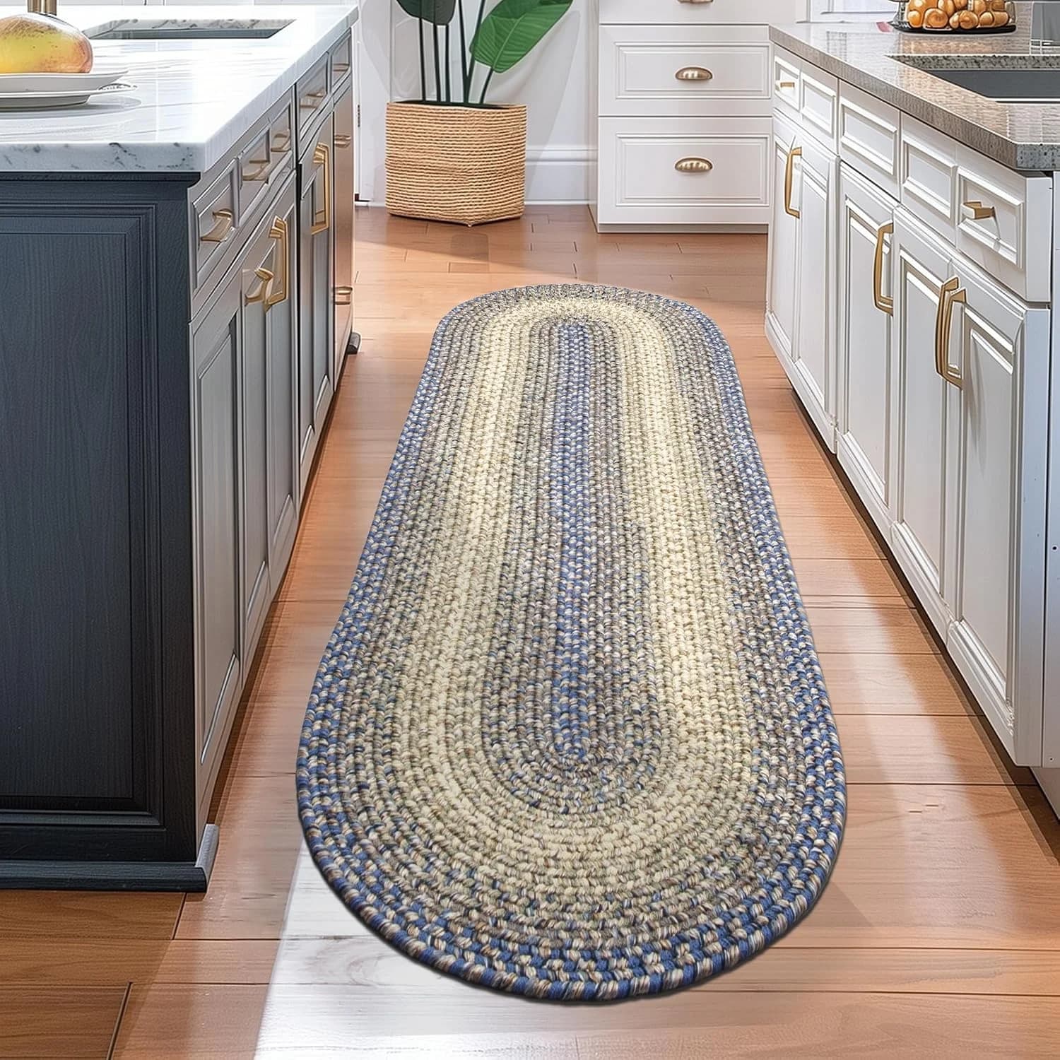 Super Area Rugs Braided Rugs Farmhouse Kitchen Rug - Ridgewood Braided Rug for Living Room - Reversible - Indoor/Outdoor