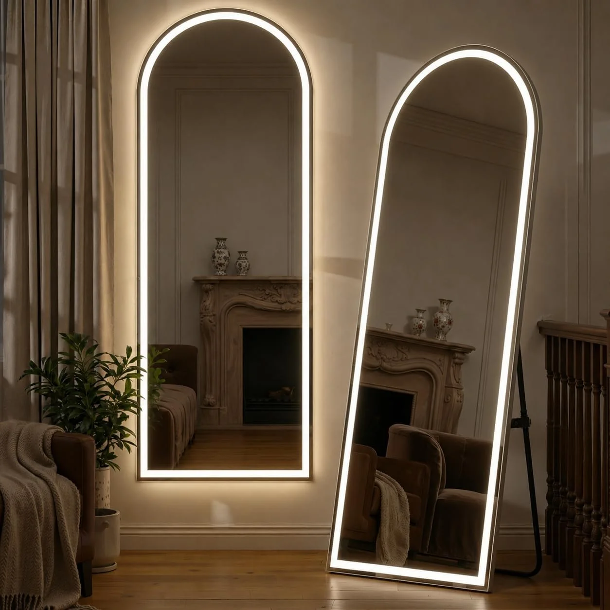 63"x20" Arched Full Length Mirror with LED Lights, Body Floor Mirror with Dimming & 3 Color Lighting, Mirror Full Length