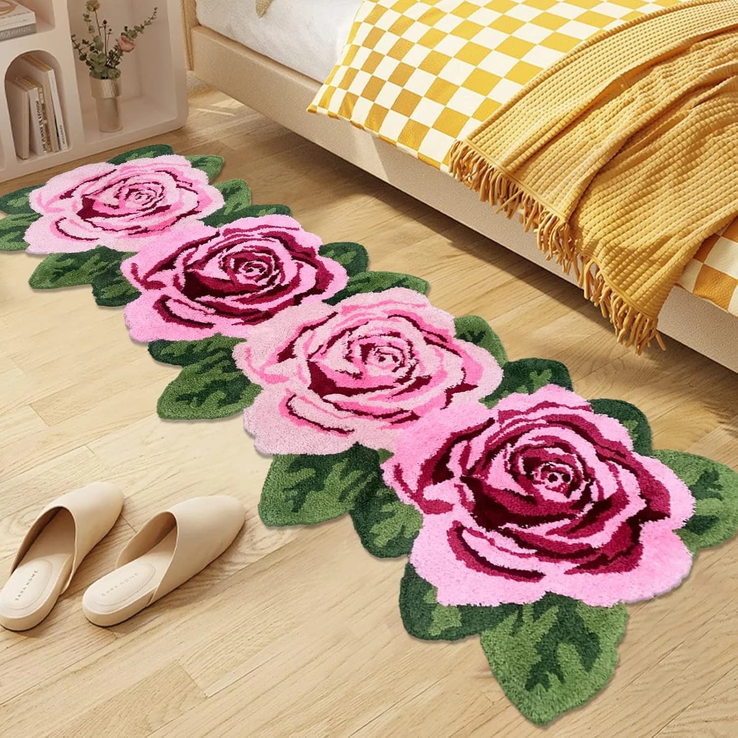 USTIDE Fluffy Rose Floor Runner Pink,Soft and Shaggy Rose Runner Rug Handmade Rug Modern Carpets Washable Floor Mats for