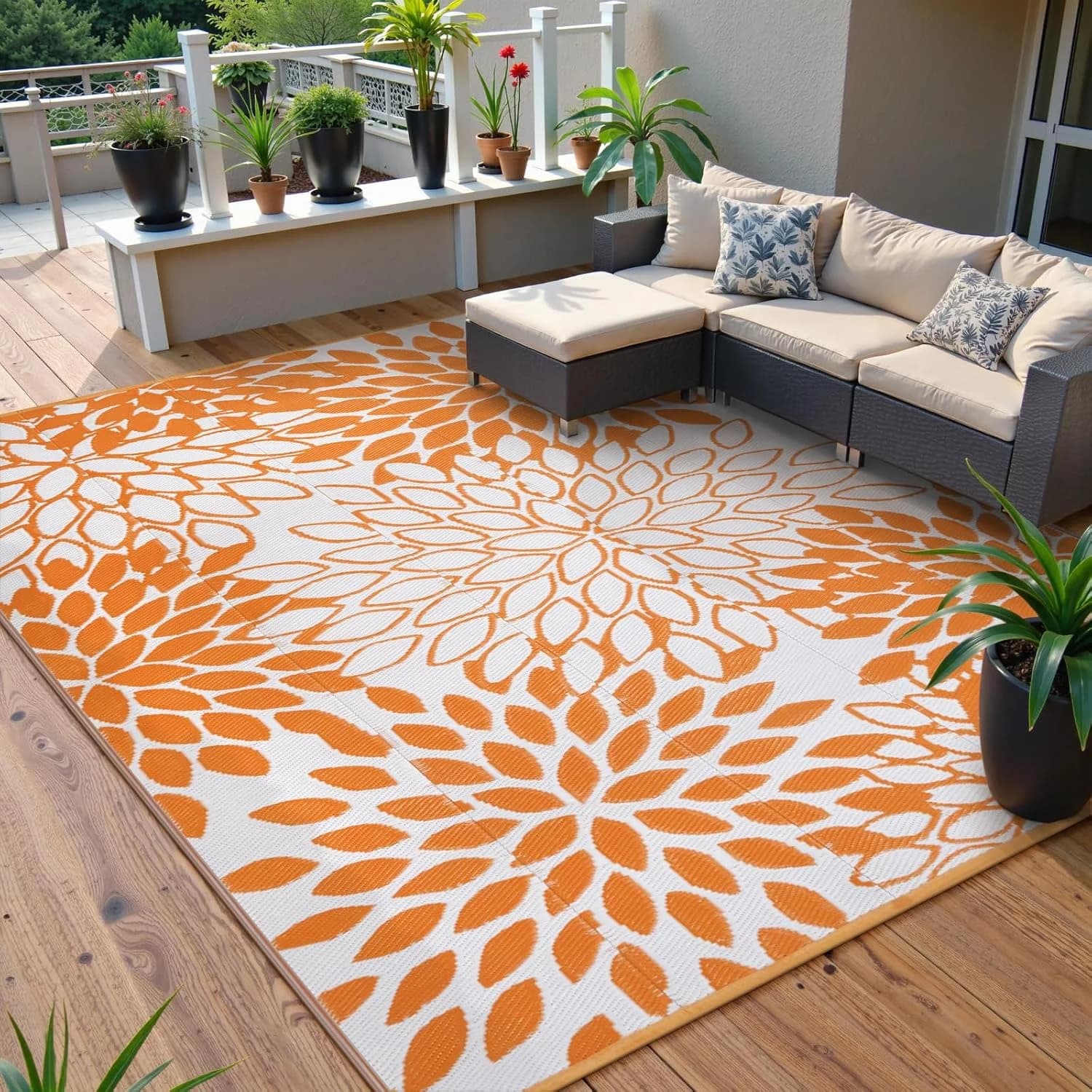 Anidaroel Outdoor Rugs 8x10ft for Patios Clearance Waterproof, Reversible Tropical Plastic Straw Camping Mat Outside Rug