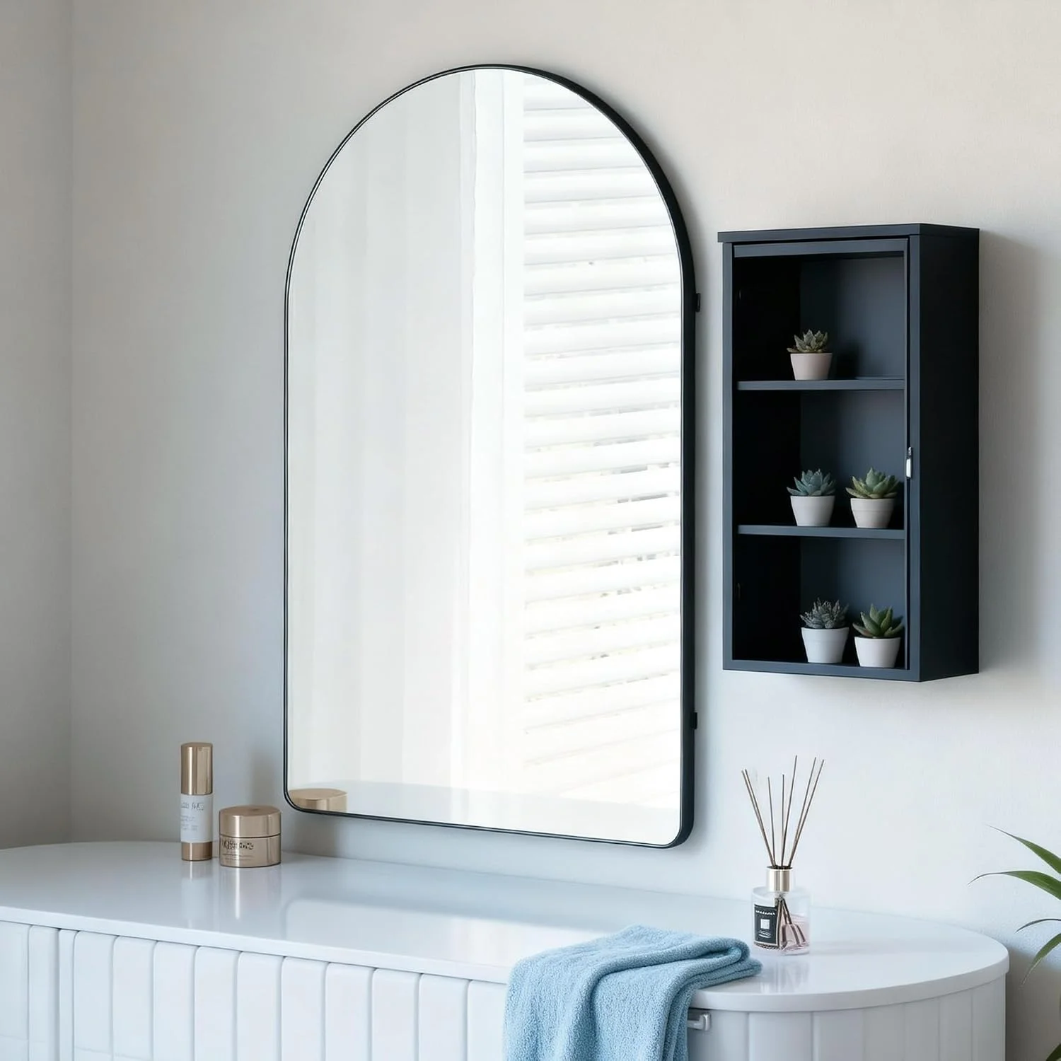 Arched Bathroom Mirror 20"x28",Black,Tempered Glass