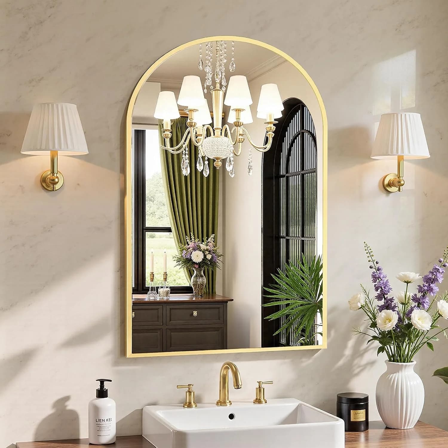 Sweetcrispy 20"x30" Arched Gold Bathroom Mirrors for Wall