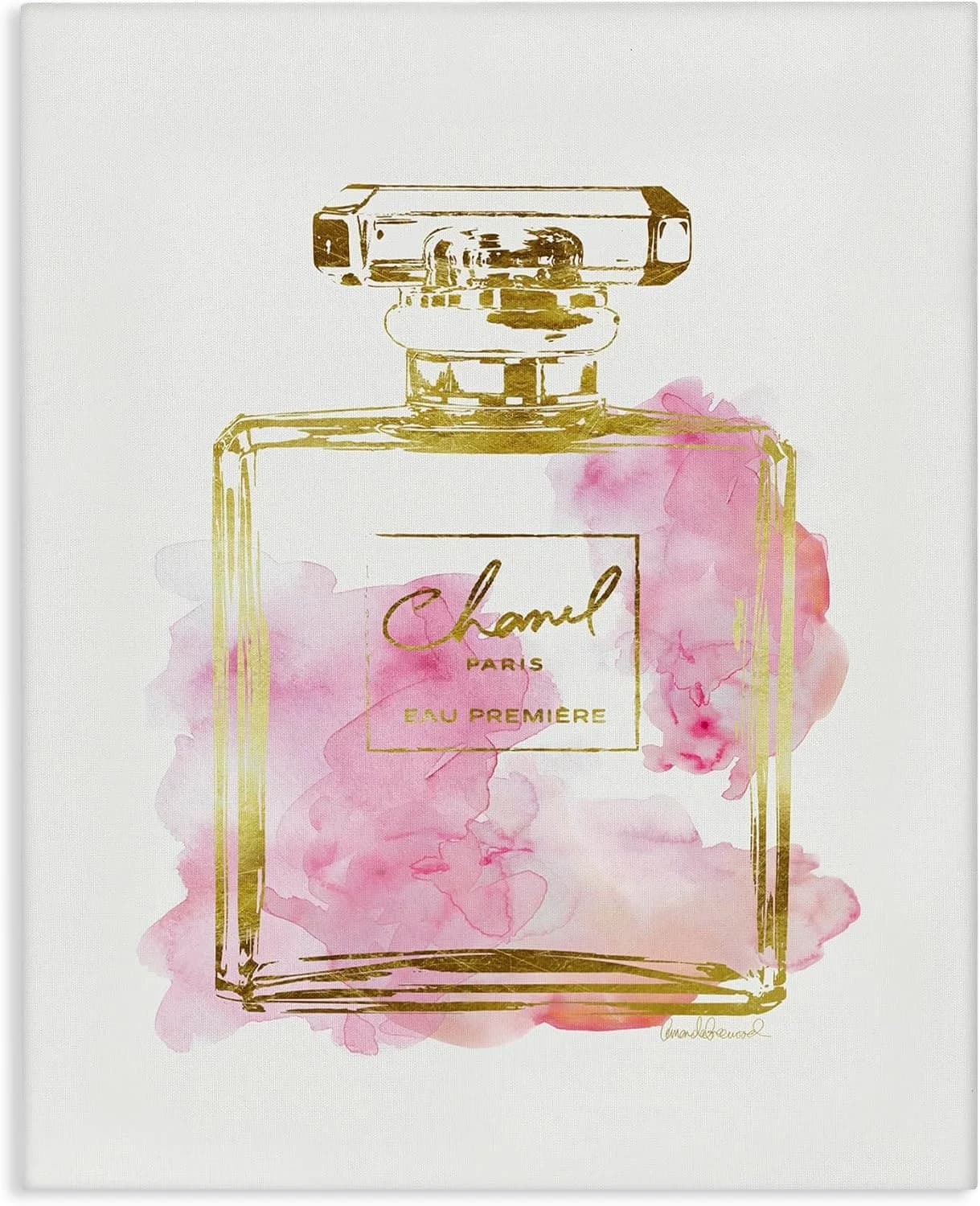 Stupell Industries Glam Perfume Bottle Gold Pink Stretched Canvas Wall Art, Proudly Made in USA for Living Room