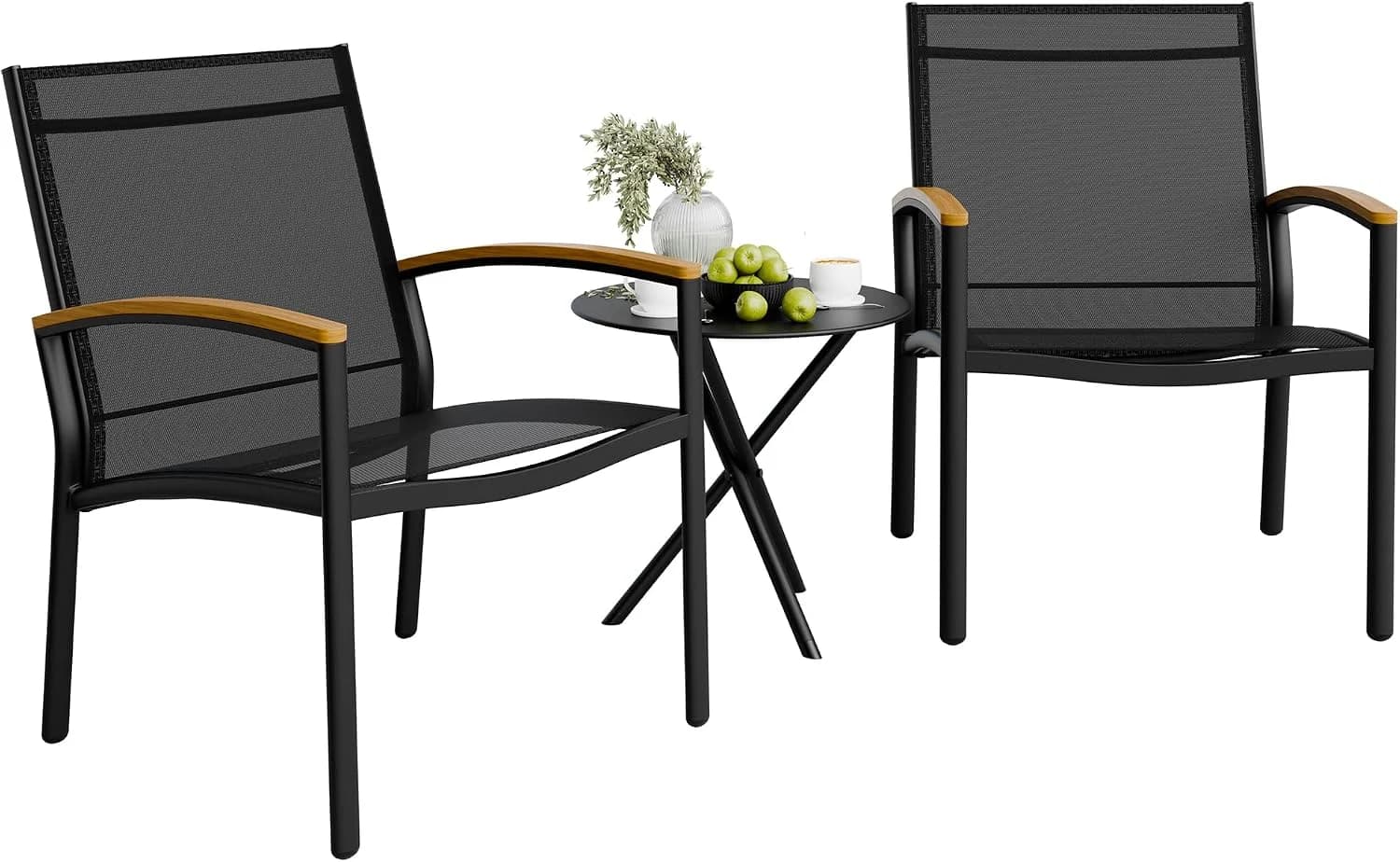 Shintenchi 3 Pieces Patio Bistro Sets, Outdoor Textilene Fabric Conversation Bistro Set, Textilene Fabric Front Porch Ch