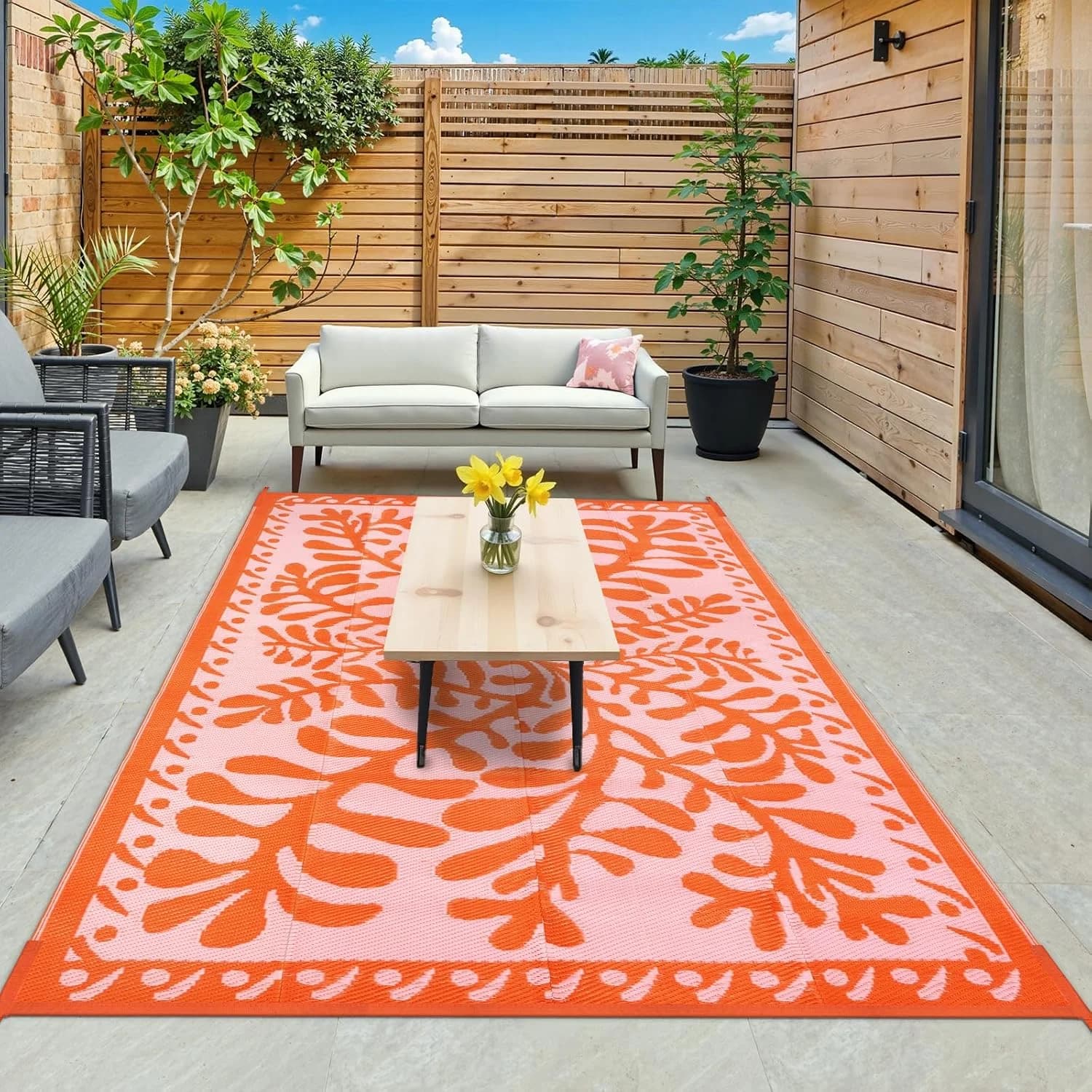Anidaroel 6'x9' Outdoor Rug for Patio, Reversible Waterproof Patio Rug, Outdoor Plastic Straw Rug Outside Area Rug, RV M