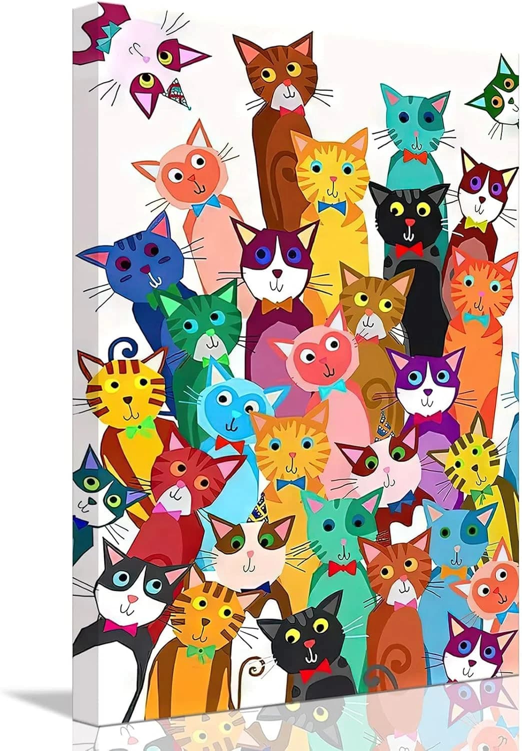 Funny Colorful Cat Bathroom Wall Art, Cute Cartoon Kitty Canvas Print