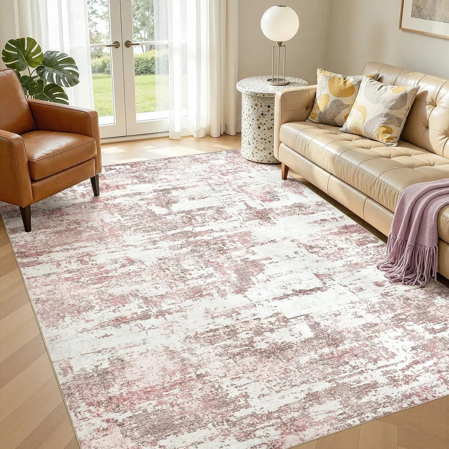 5x7 Area Rugs Abstract Washable Living Room Rug, Pink